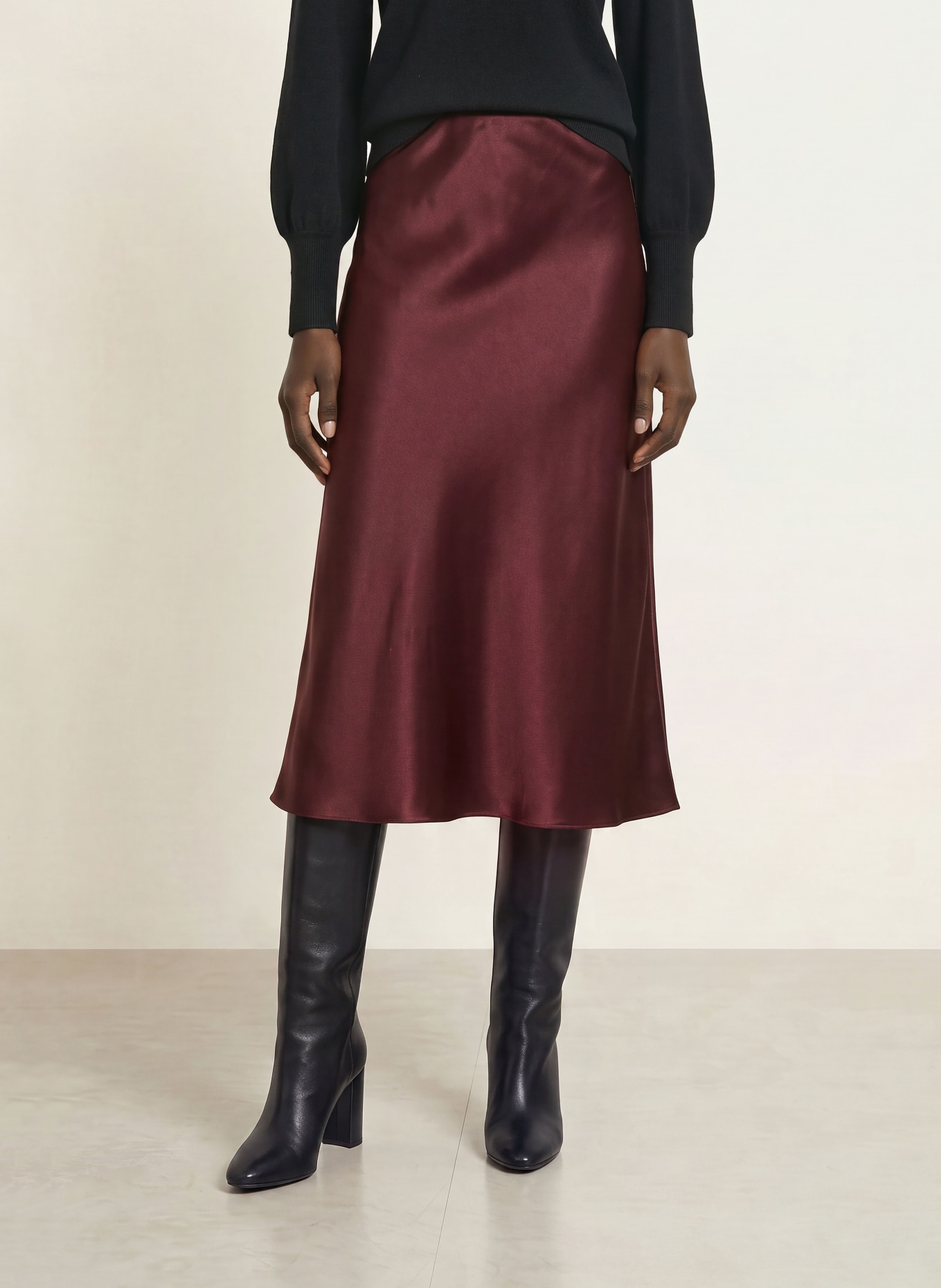 HERZENS Jupe en satin RUBY: ROUGE FONCÉ
