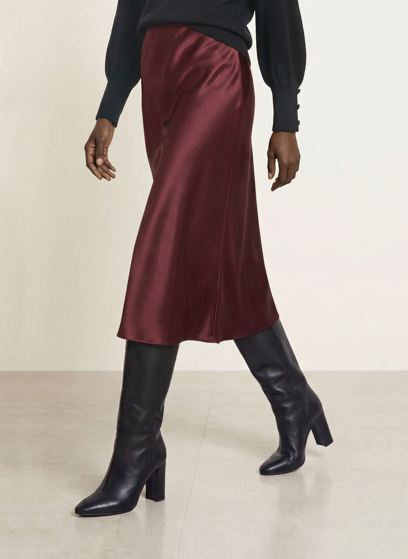 HERZENS Jupe en satin RUBY: ROUGE FONCÉ