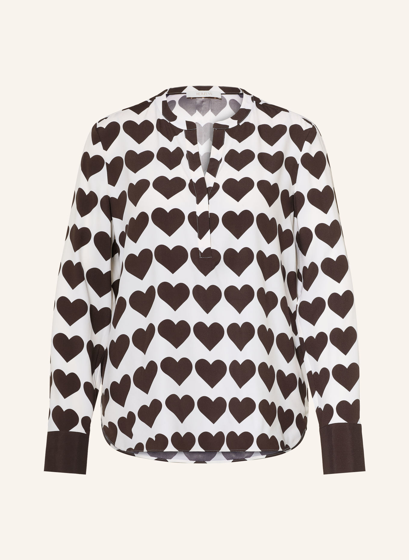 HERZENS Blusenshirt mit Seide: ECRU / DUNKELBRAUN
