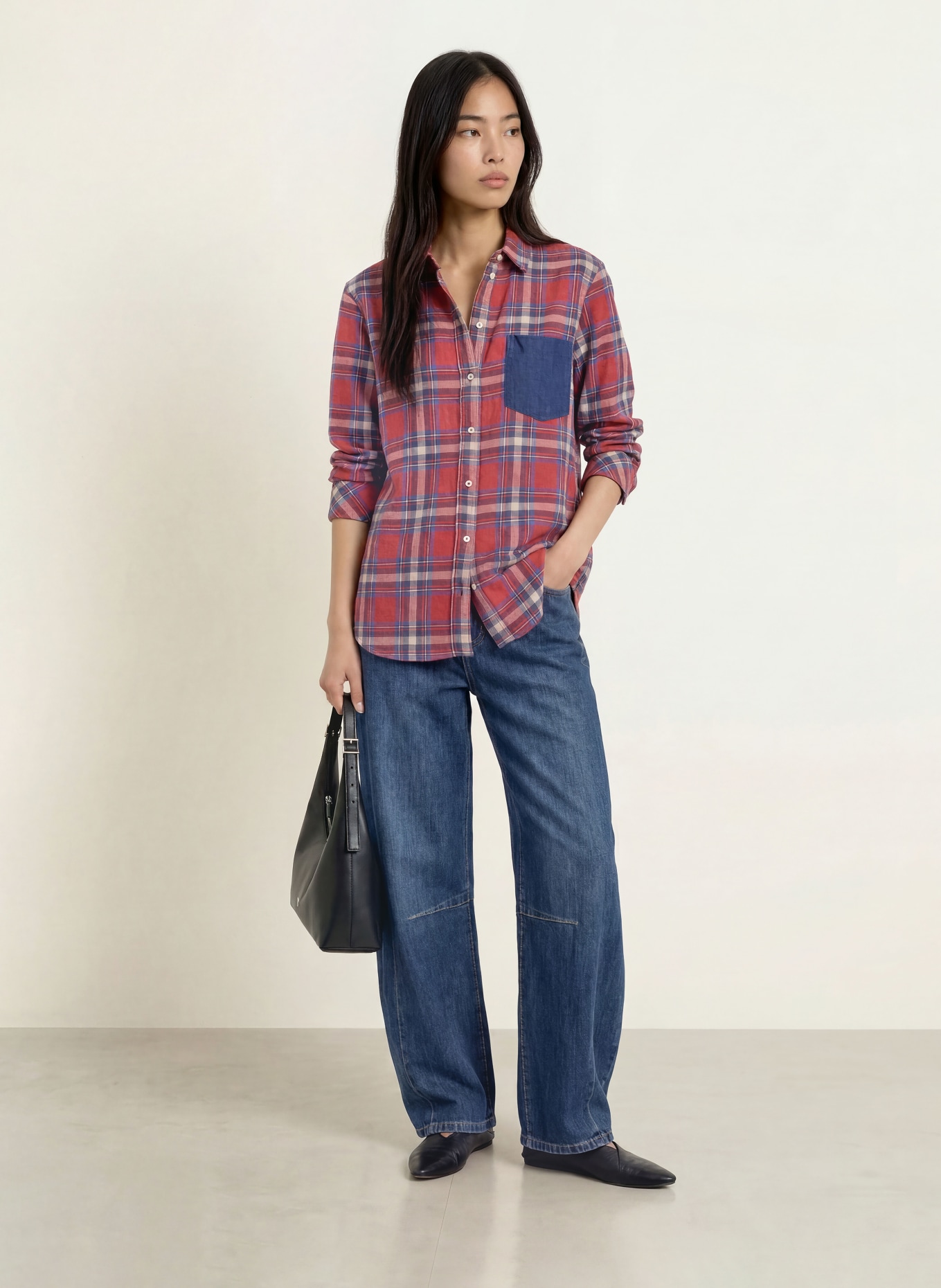 Emily VAN DEN BERGH Flanel shirt blouse: RED / BLUE / WHITE