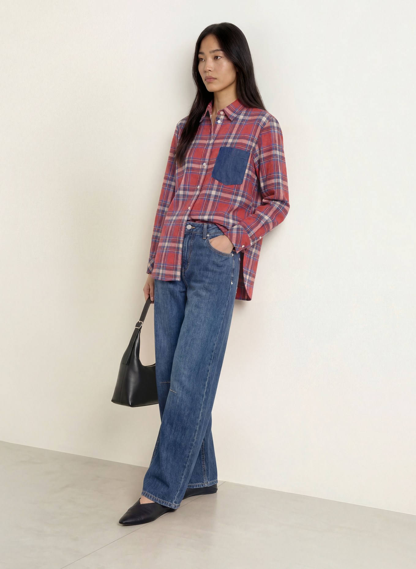Emily VAN DEN BERGH Flanel shirt blouse: RED / BLUE / WHITE