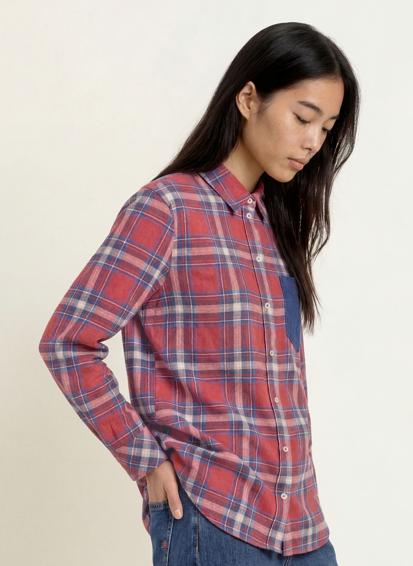 Emily VAN DEN BERGH Flanel shirt blouse: RED / BLUE / WHITE
