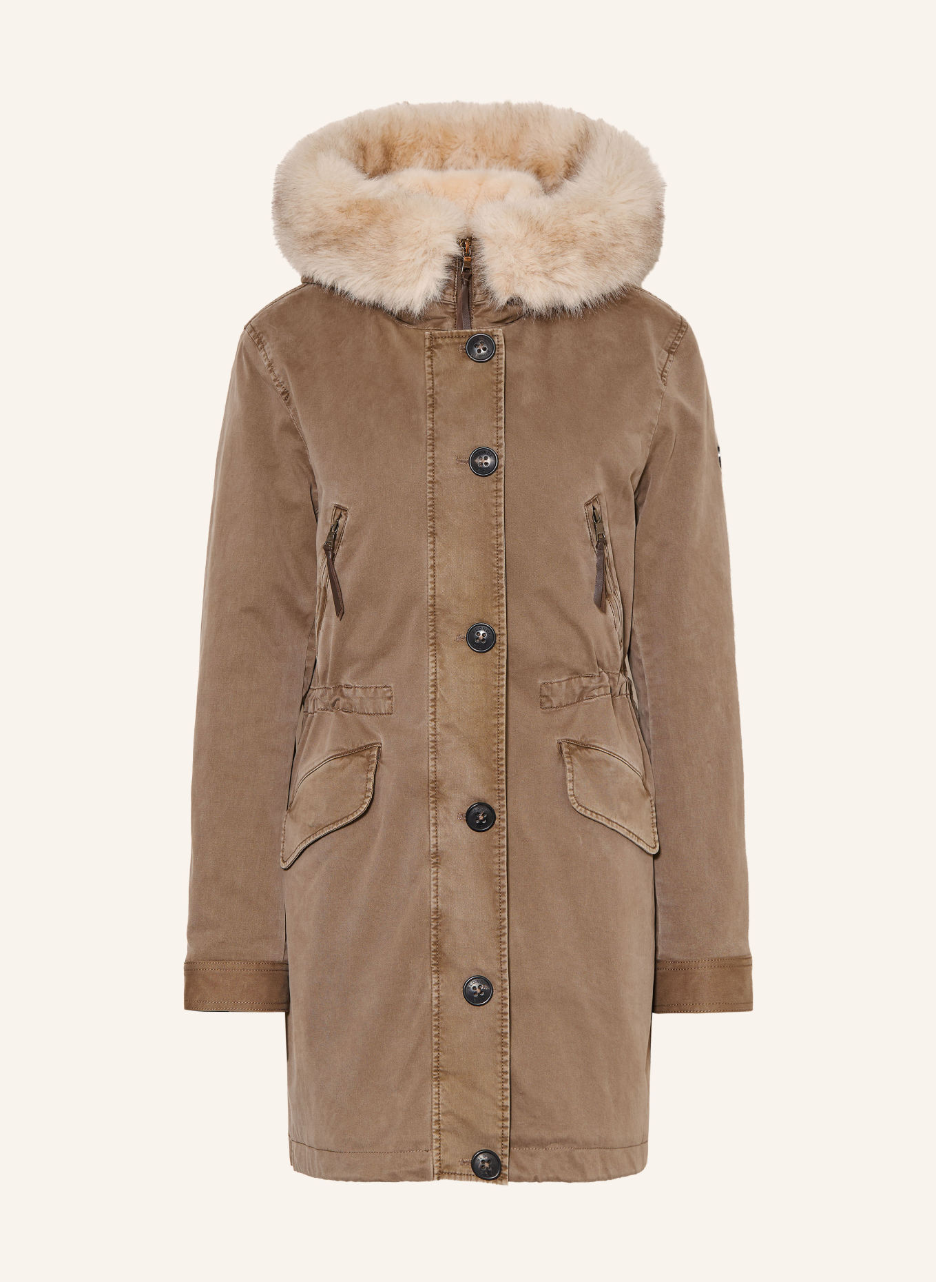 BLONDE No.8 Parka ASPEN met afneembare kunstbontvoering: KAKI / BEIGE