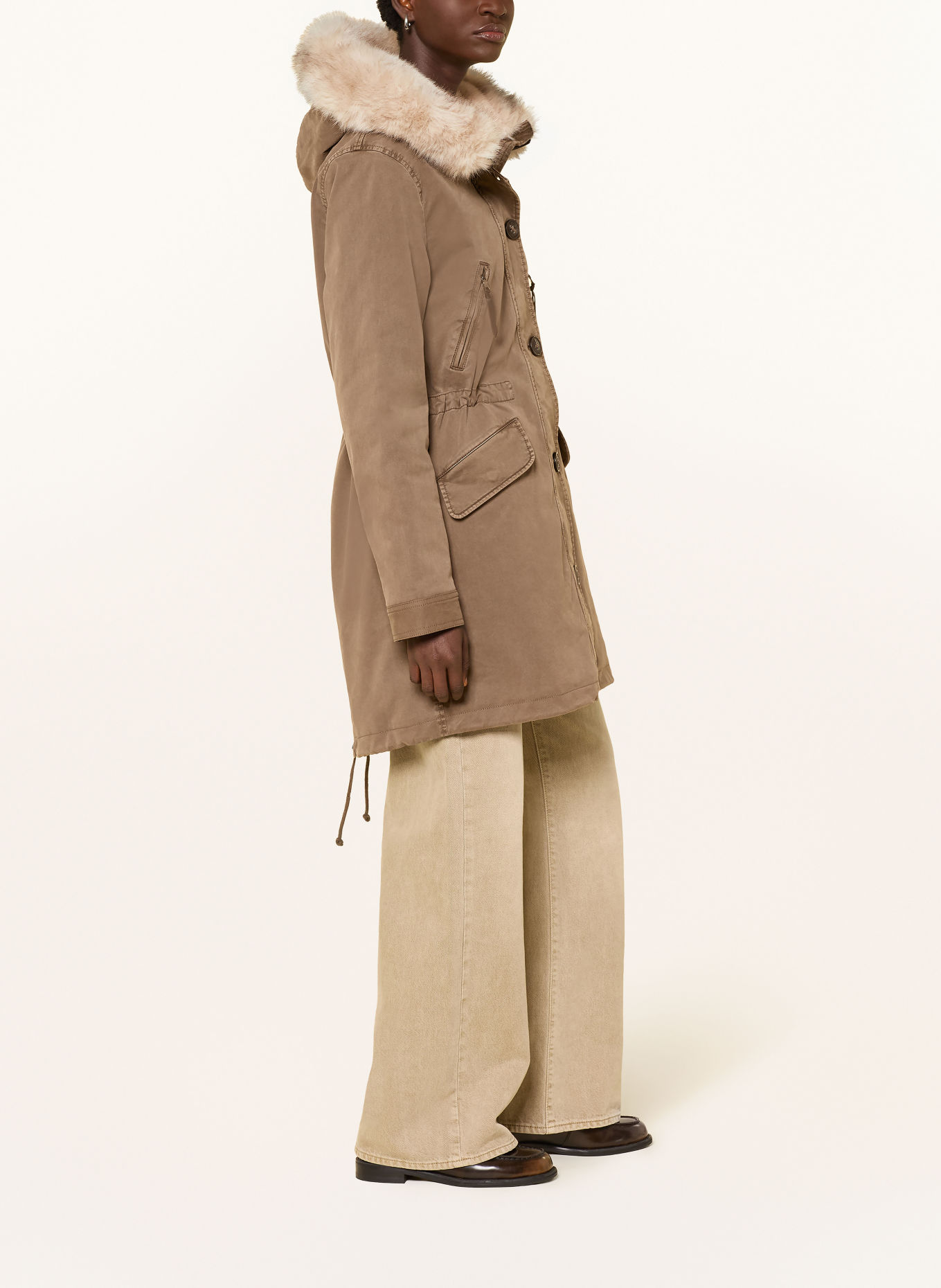 BLONDE No.8 Parka ASPEN met afneembare kunstbontvoering: KAKI / BEIGE