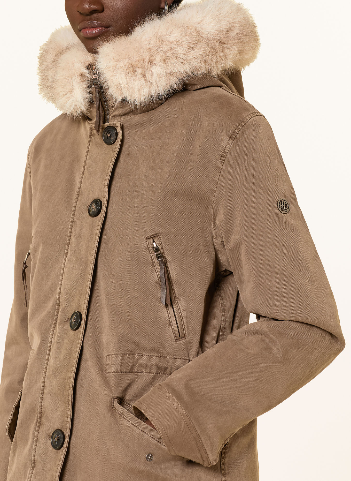 BLONDE No.8 Parka ASPEN met afneembare kunstbontvoering: KAKI / BEIGE