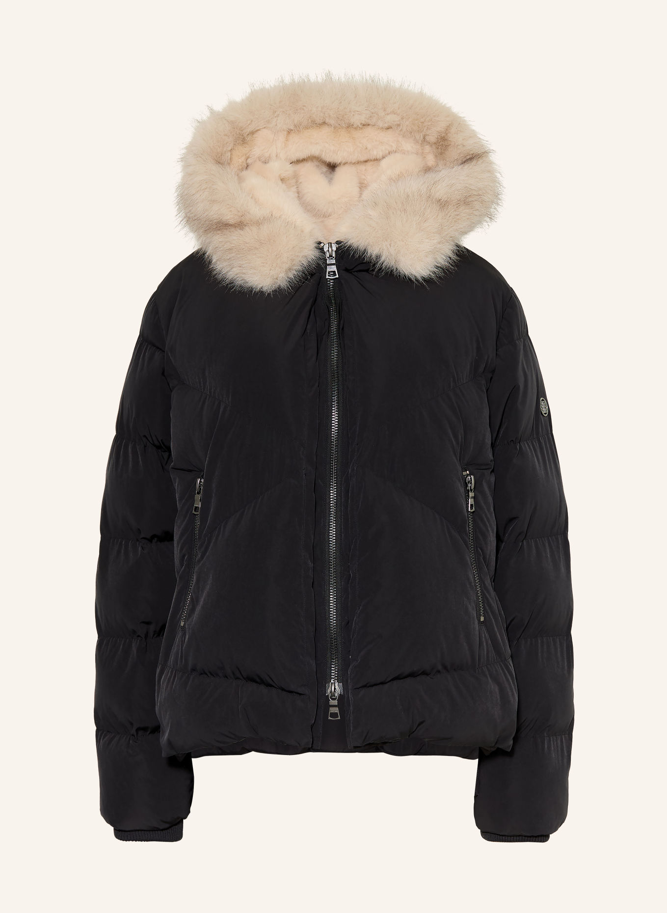 BLONDE No.8 Gewatteerde jas SNOW met imitatiebont: ZWART / BEIGE