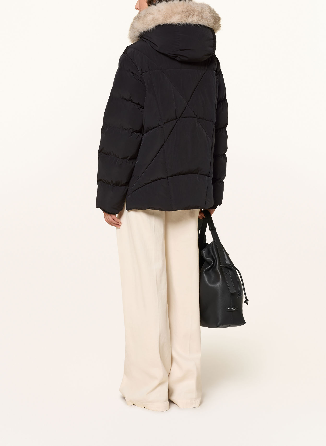 BLONDE No.8 Gewatteerde jas SNOW met imitatiebont: ZWART / BEIGE