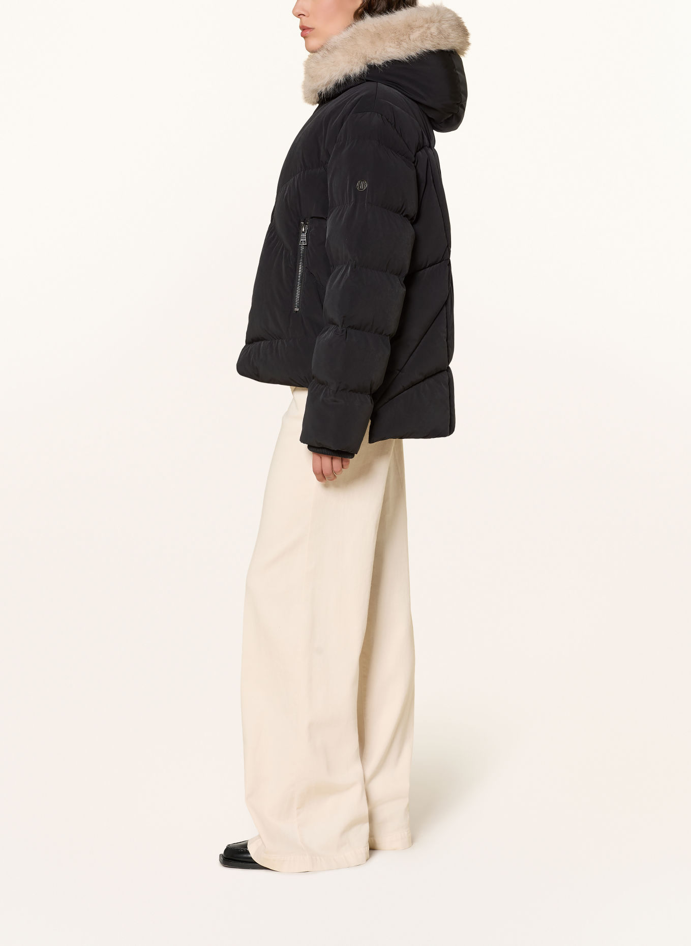 BLONDE No.8 Gewatteerde jas SNOW met imitatiebont: ZWART / BEIGE