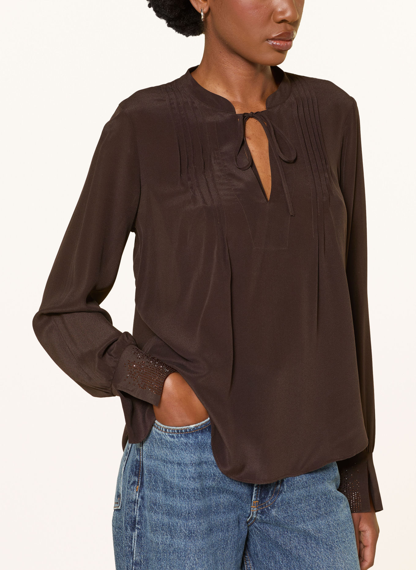 Princess GOES HOLLYWOOD Blusenshirt aus Seide mit Schmucksteinen: DUNKELBRAUN