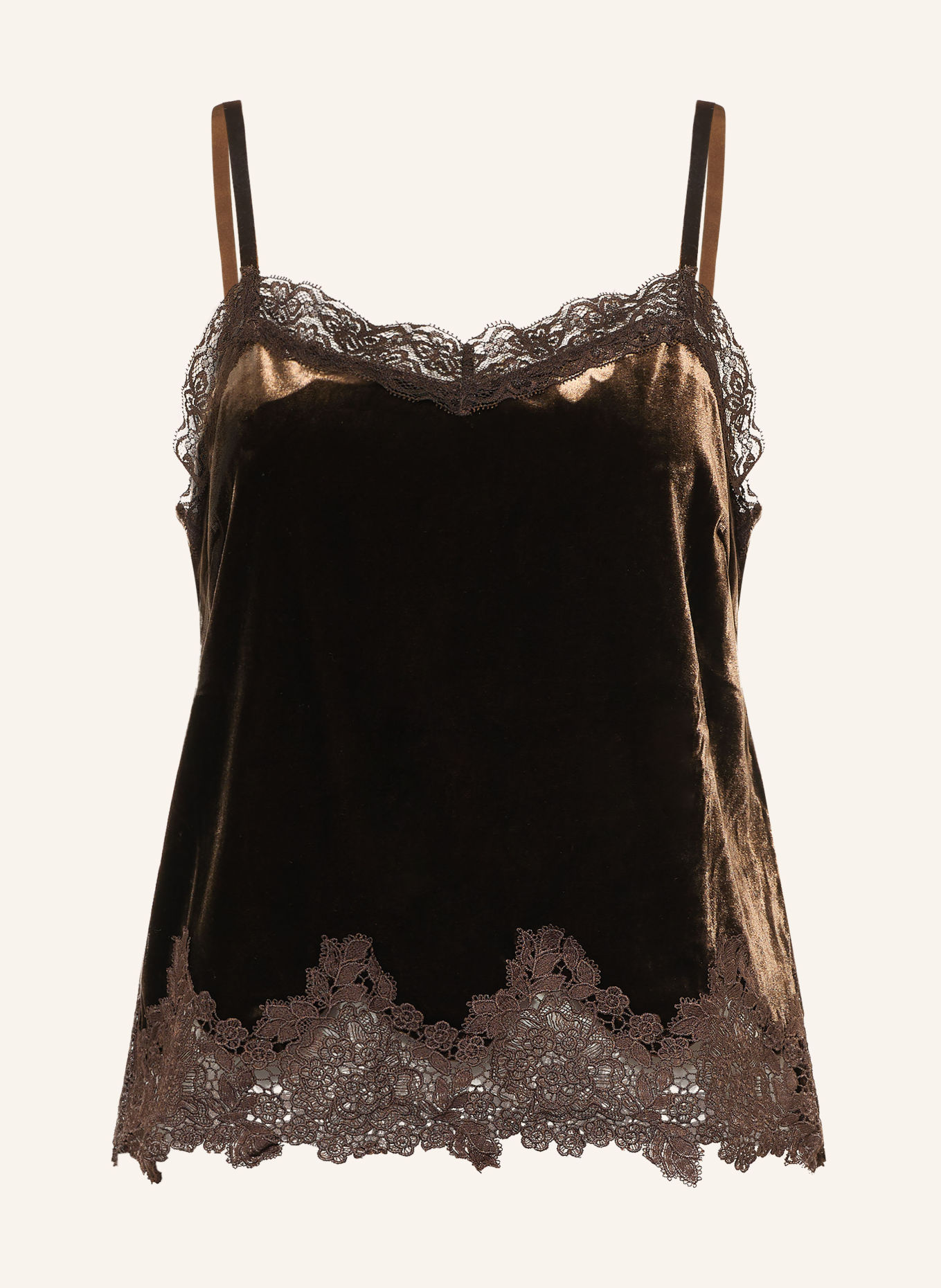 Princess GOES HOLLYWOOD Top en velours avec dentelle: MARRON FONCÉ