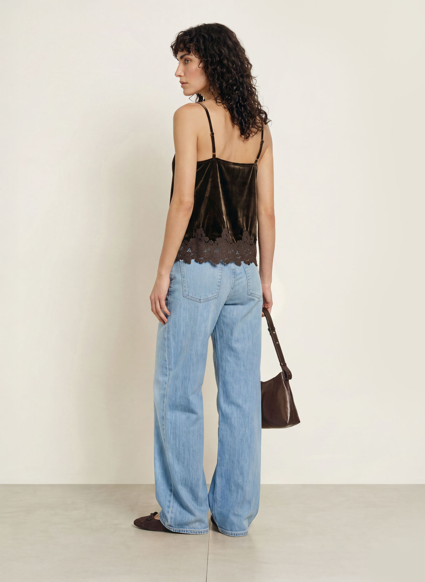 Princess GOES HOLLYWOOD Top en velours avec dentelle: MARRON FONCÉ