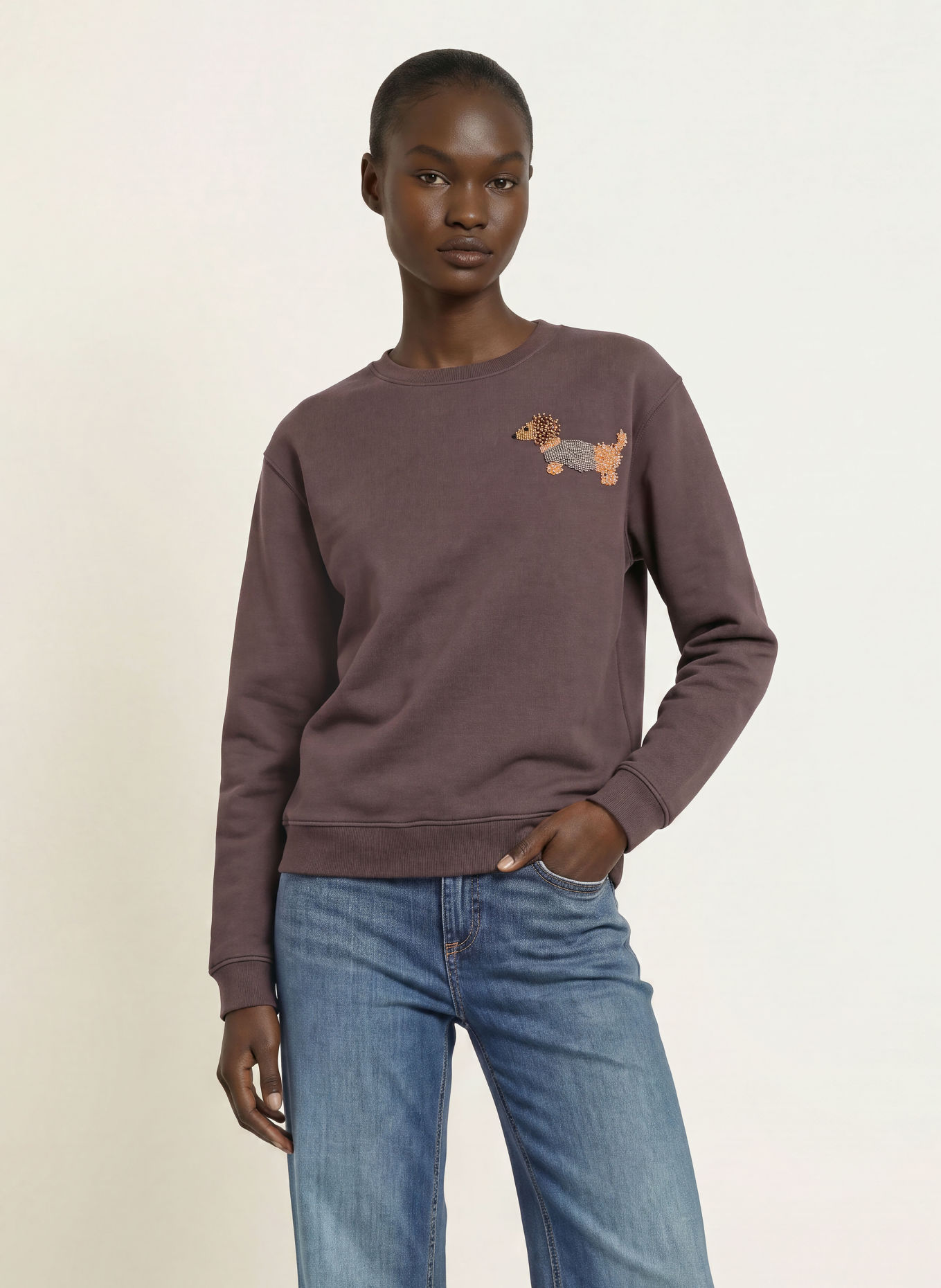 Princess GOES HOLLYWOOD Sweatshirt mit Schmuckperlen: DUNKELBRAUN