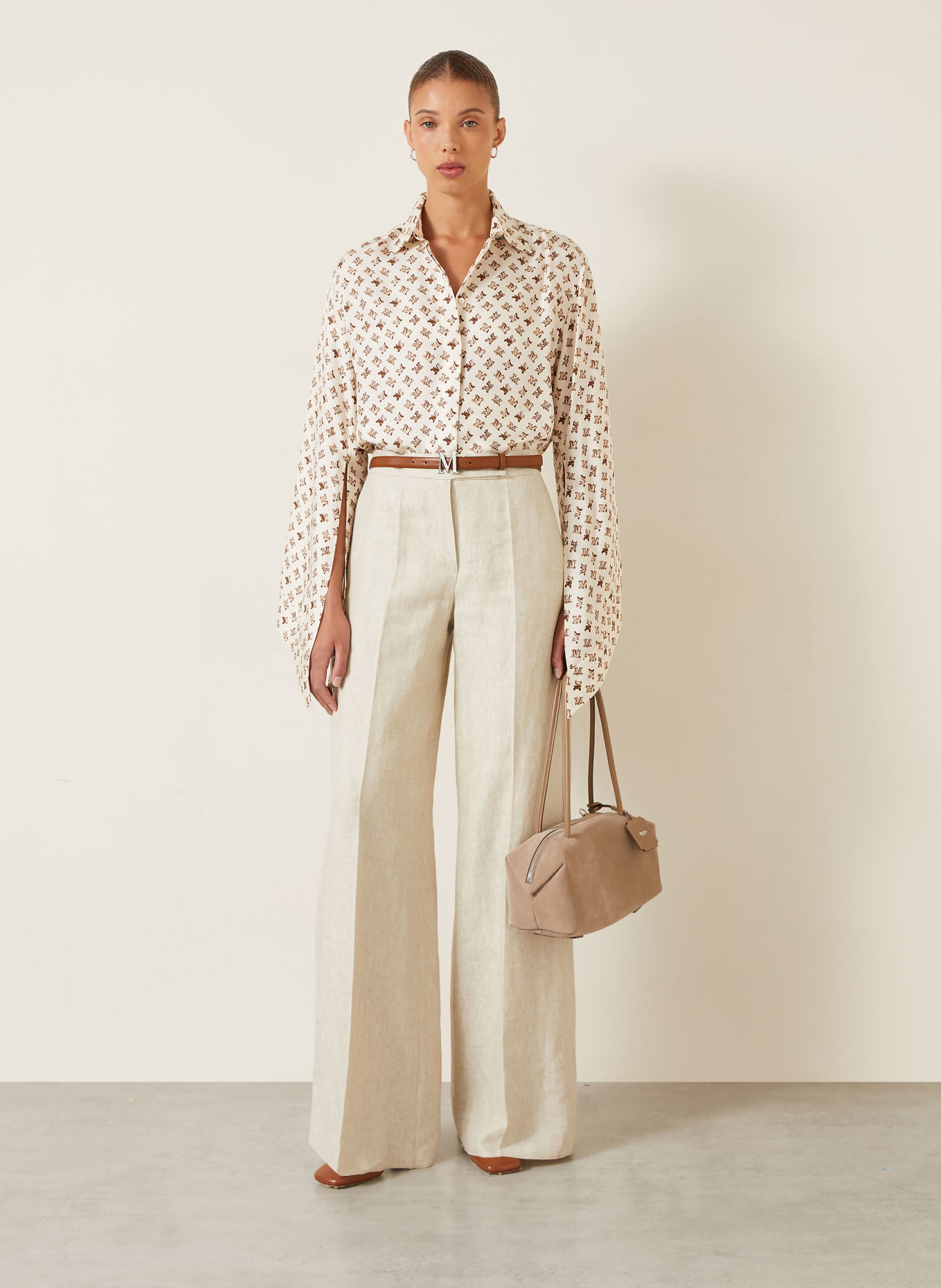 Max Mara OBICE Silk Blouse: CREAM / DARK BROWN / BROWN