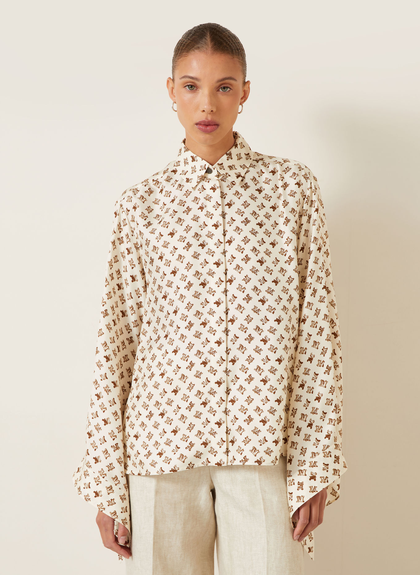 Max Mara OBICE Silk Blouse: CREAM / DARK BROWN / BROWN