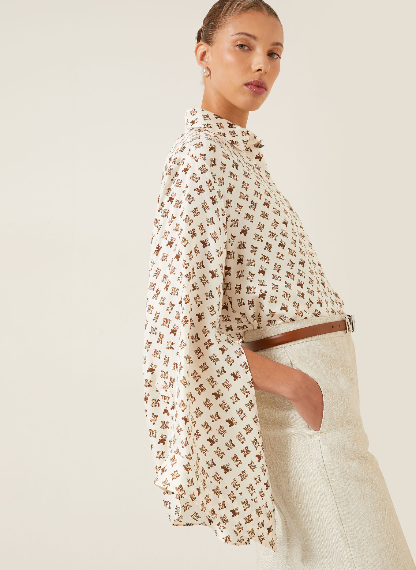 Max Mara OBICE Silk Blouse: CREAM / DARK BROWN / BROWN