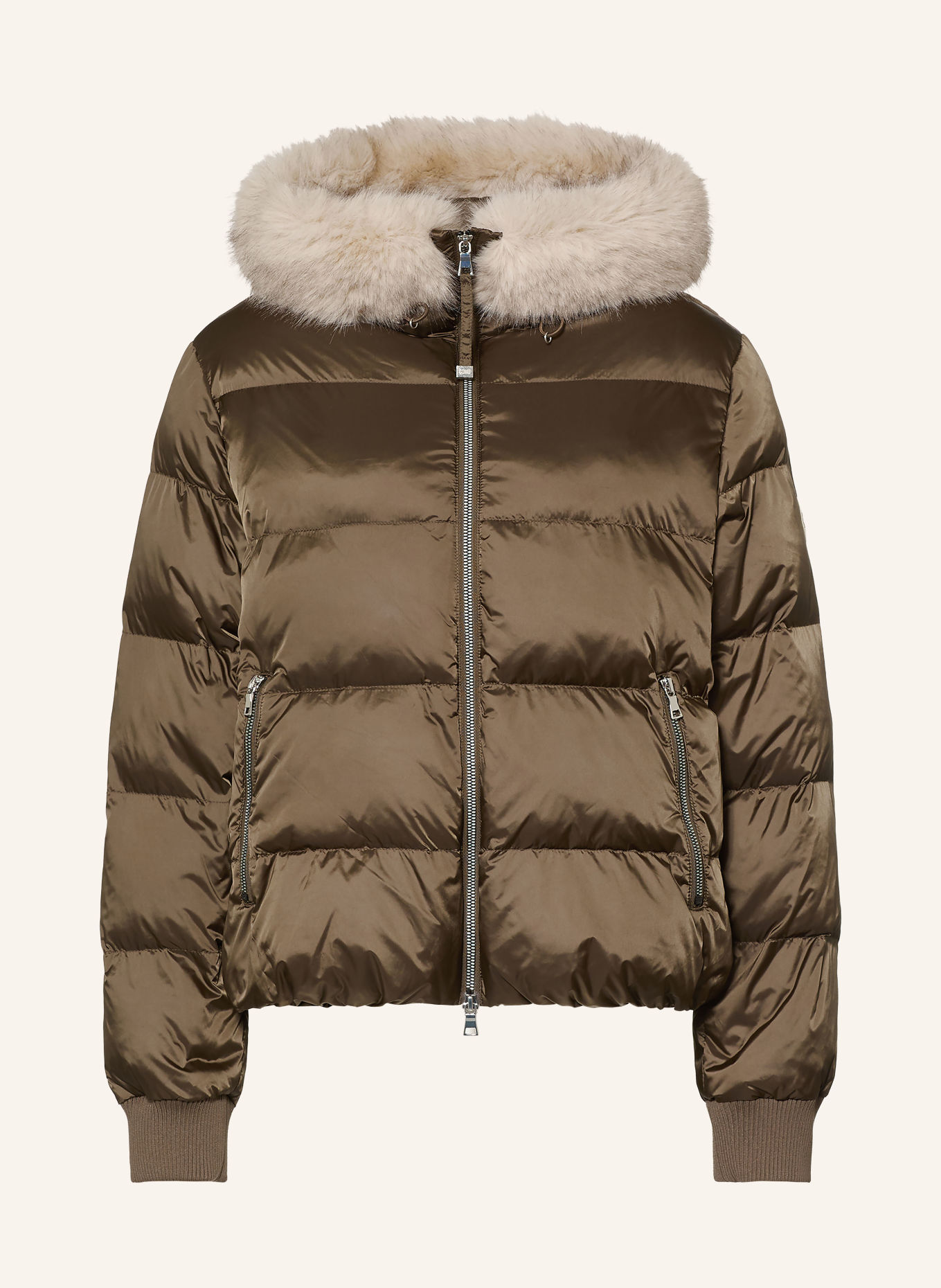 No.1 Como Quilted jacket with faux fur: TAUPE