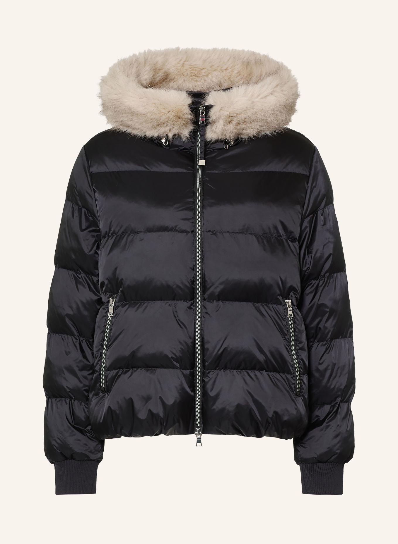 No.1 Como Quilted jacket with faux fur: BLACK