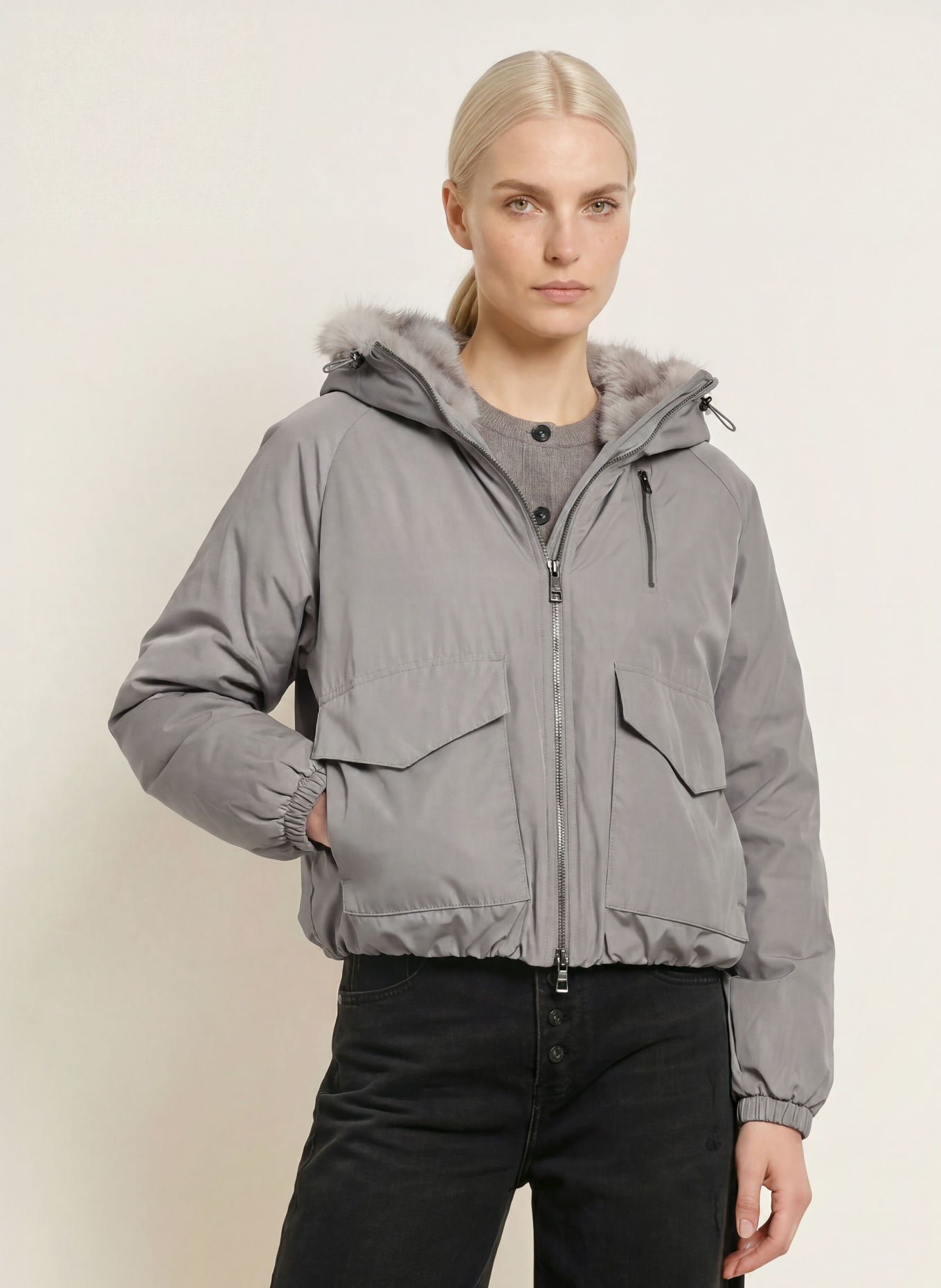 No.1 Como Jacke MERATE mit Kunstfell: TAUPE