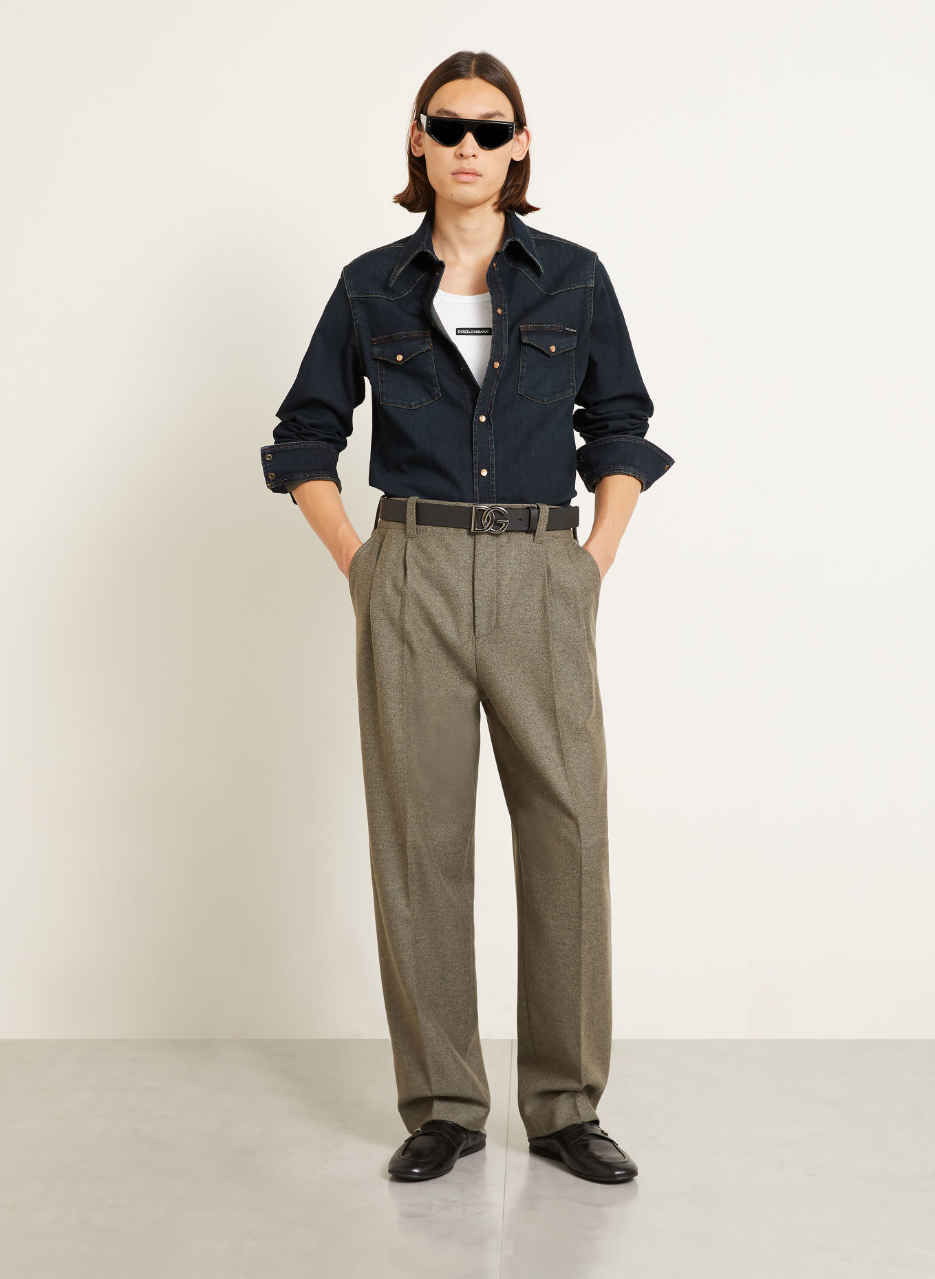 DOLCE & GABBANA Chemise en jean coupe extra slim: BLEU FONCÉ