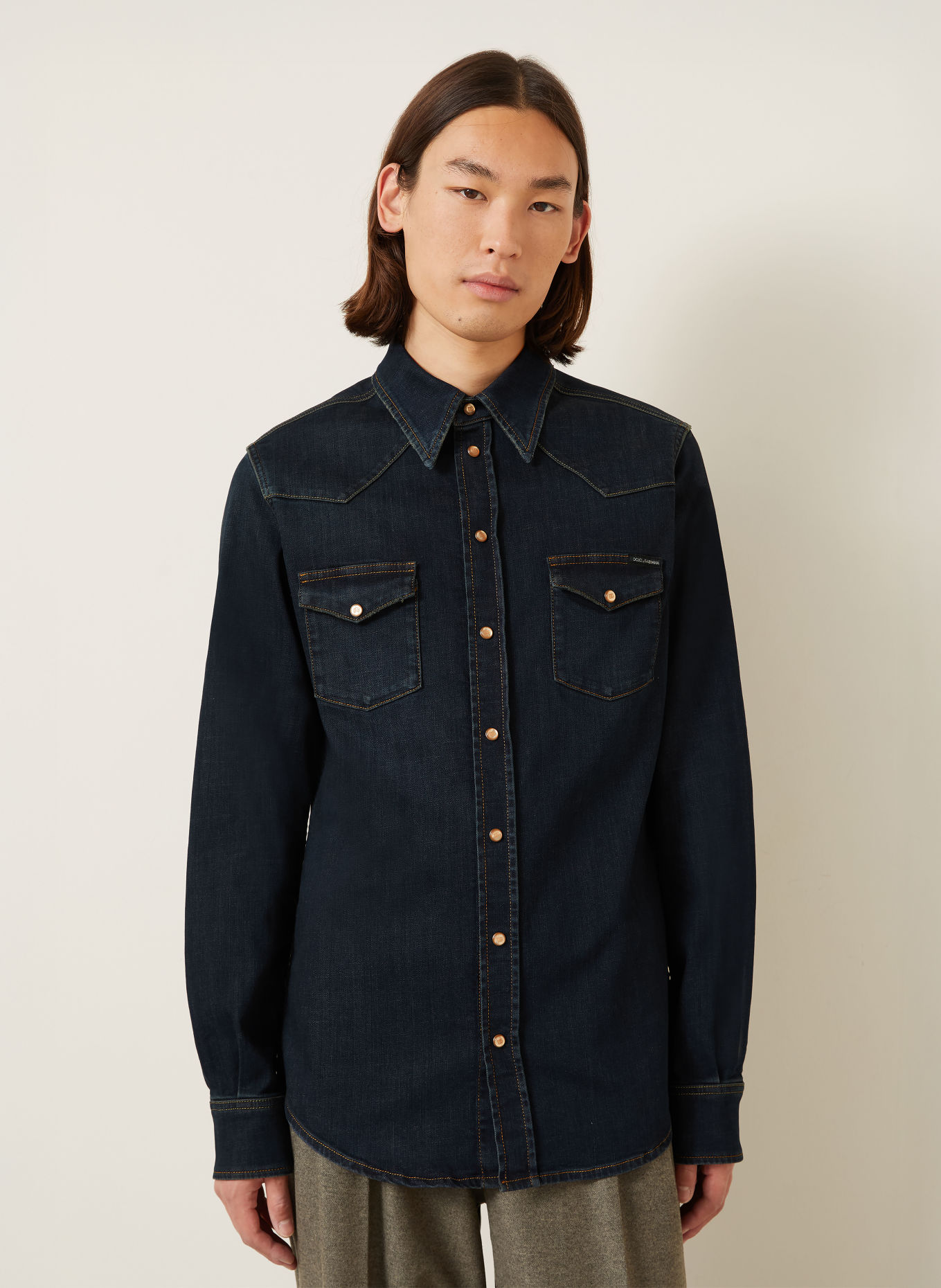 DOLCE & GABBANA Chemise en jean coupe extra slim: BLEU FONCÉ