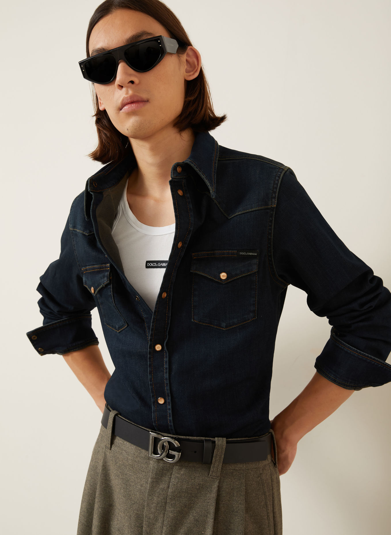 DOLCE & GABBANA Chemise en jean coupe extra slim: BLEU FONCÉ
