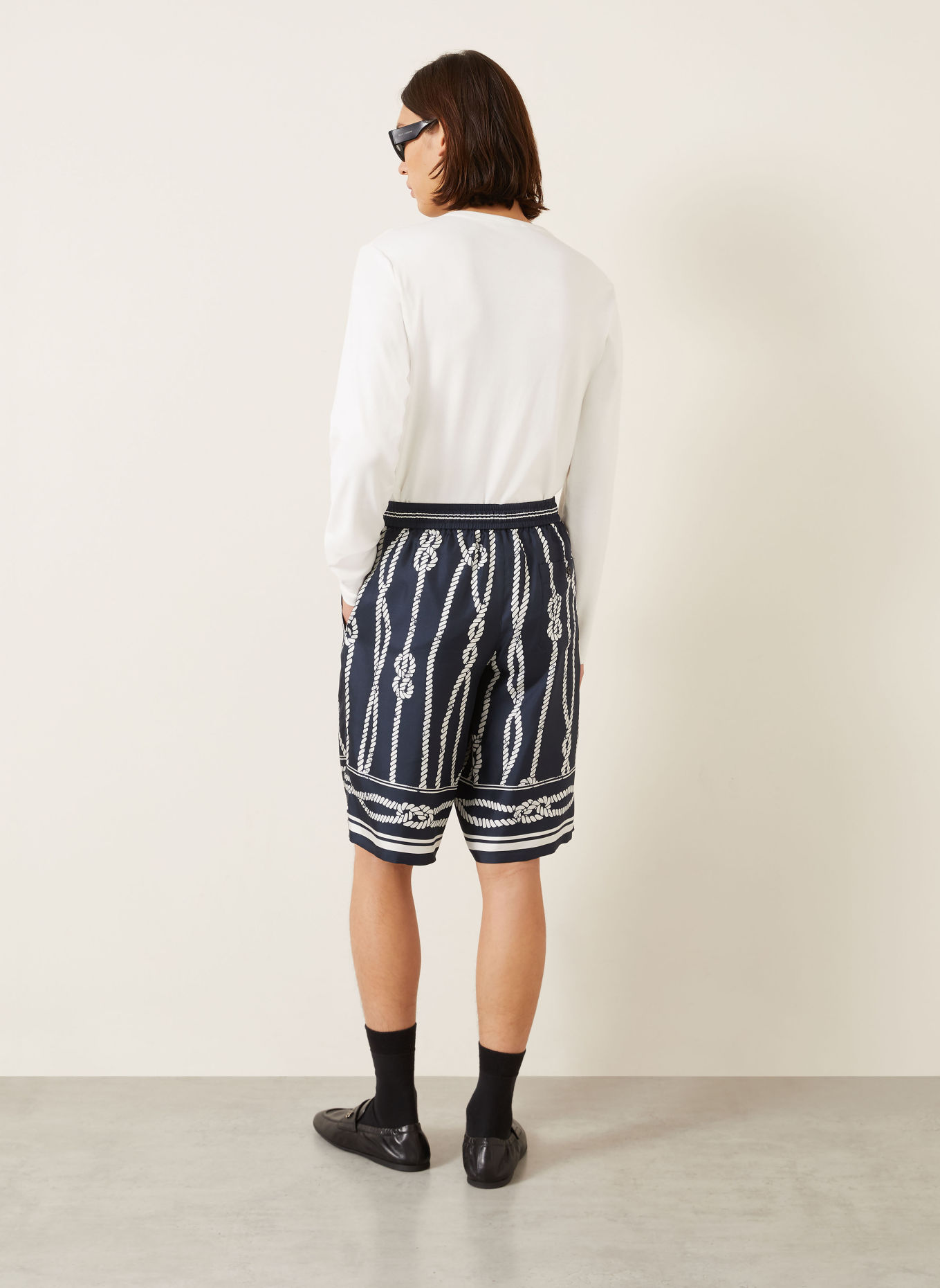 DOLCE & GABBANA Seidenshorts: DUNKELBLAU / WEISS