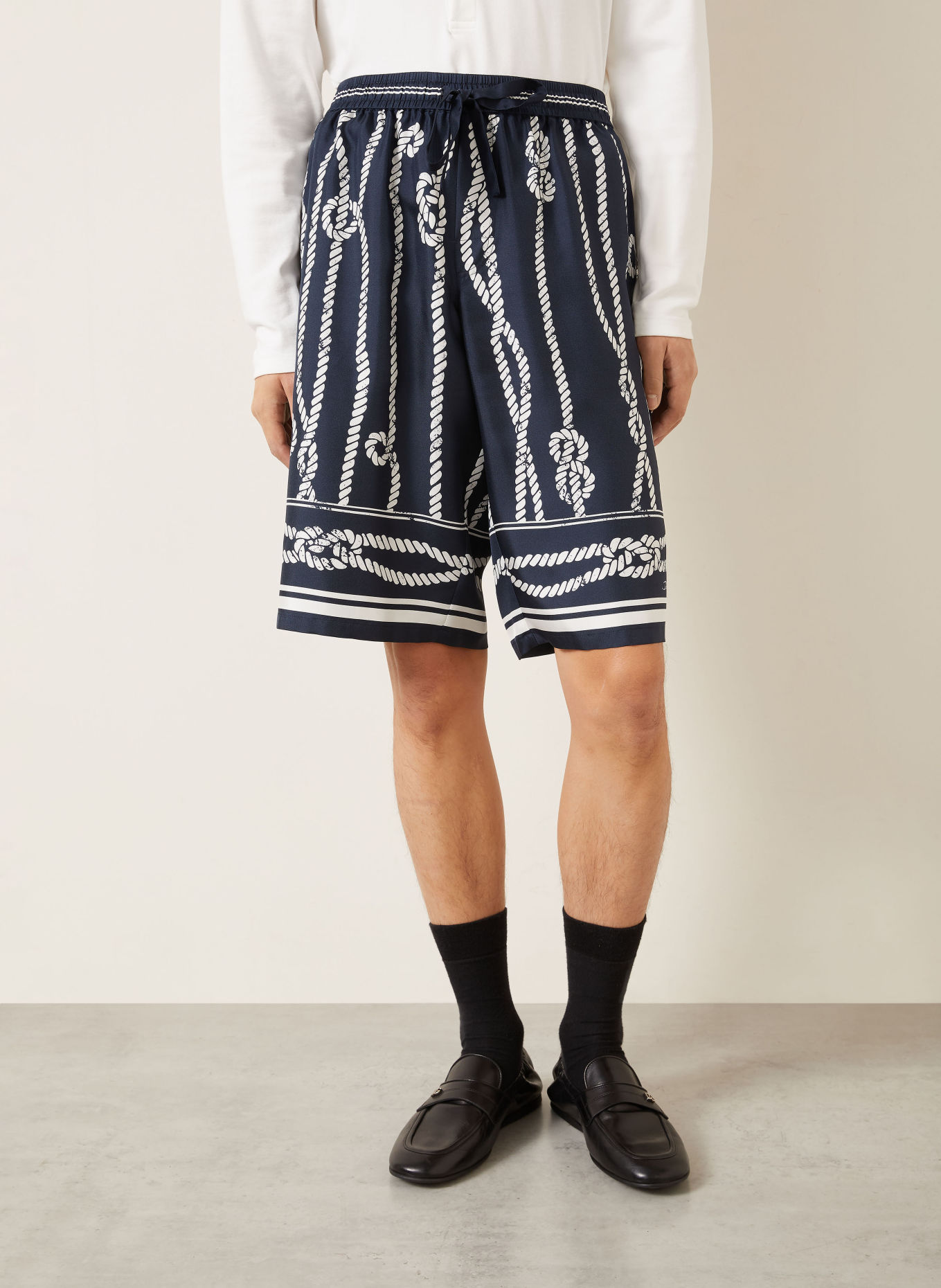 DOLCE & GABBANA Seidenshorts: DUNKELBLAU / WEISS