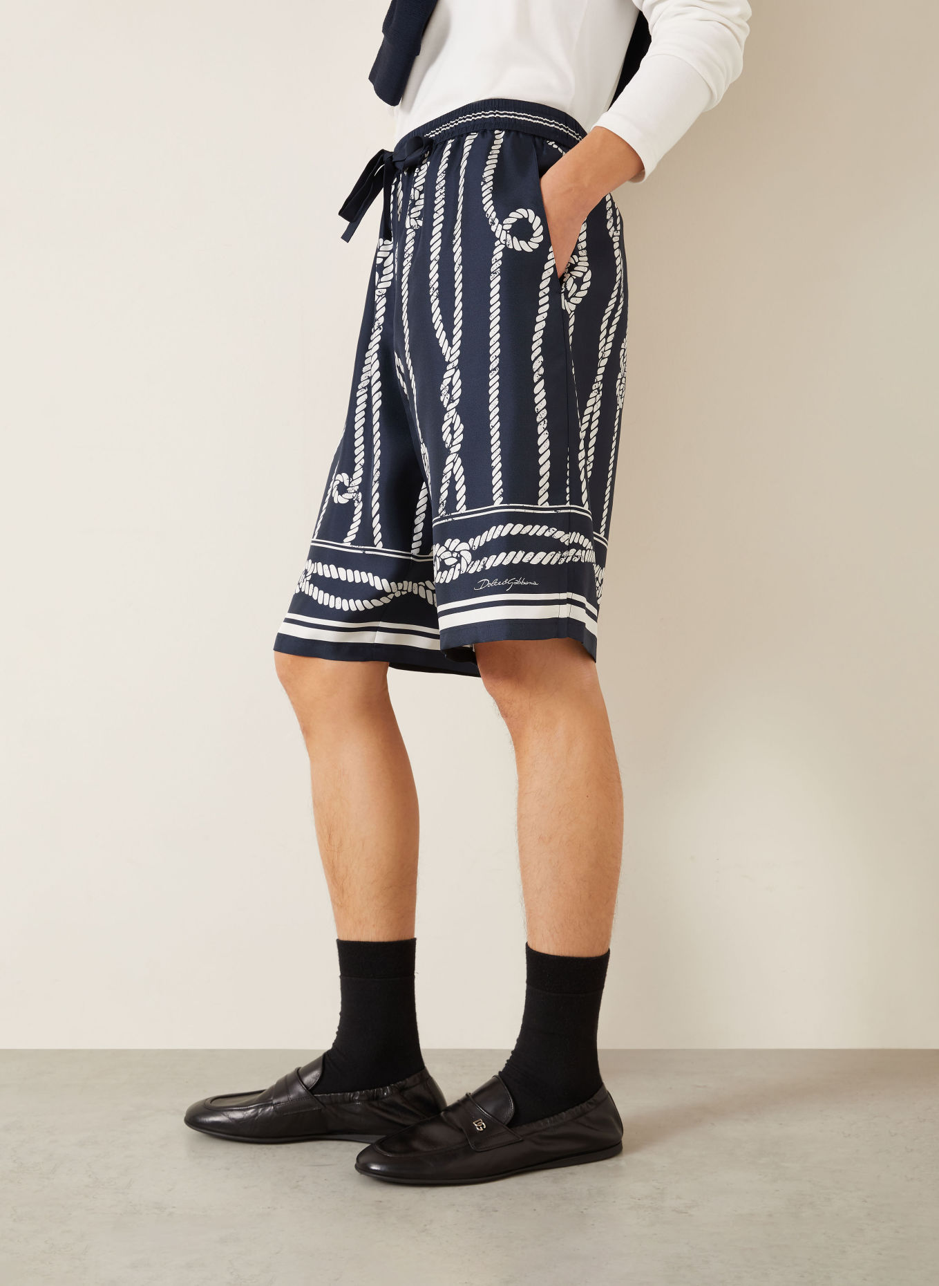 DOLCE & GABBANA Seidenshorts: DUNKELBLAU / WEISS