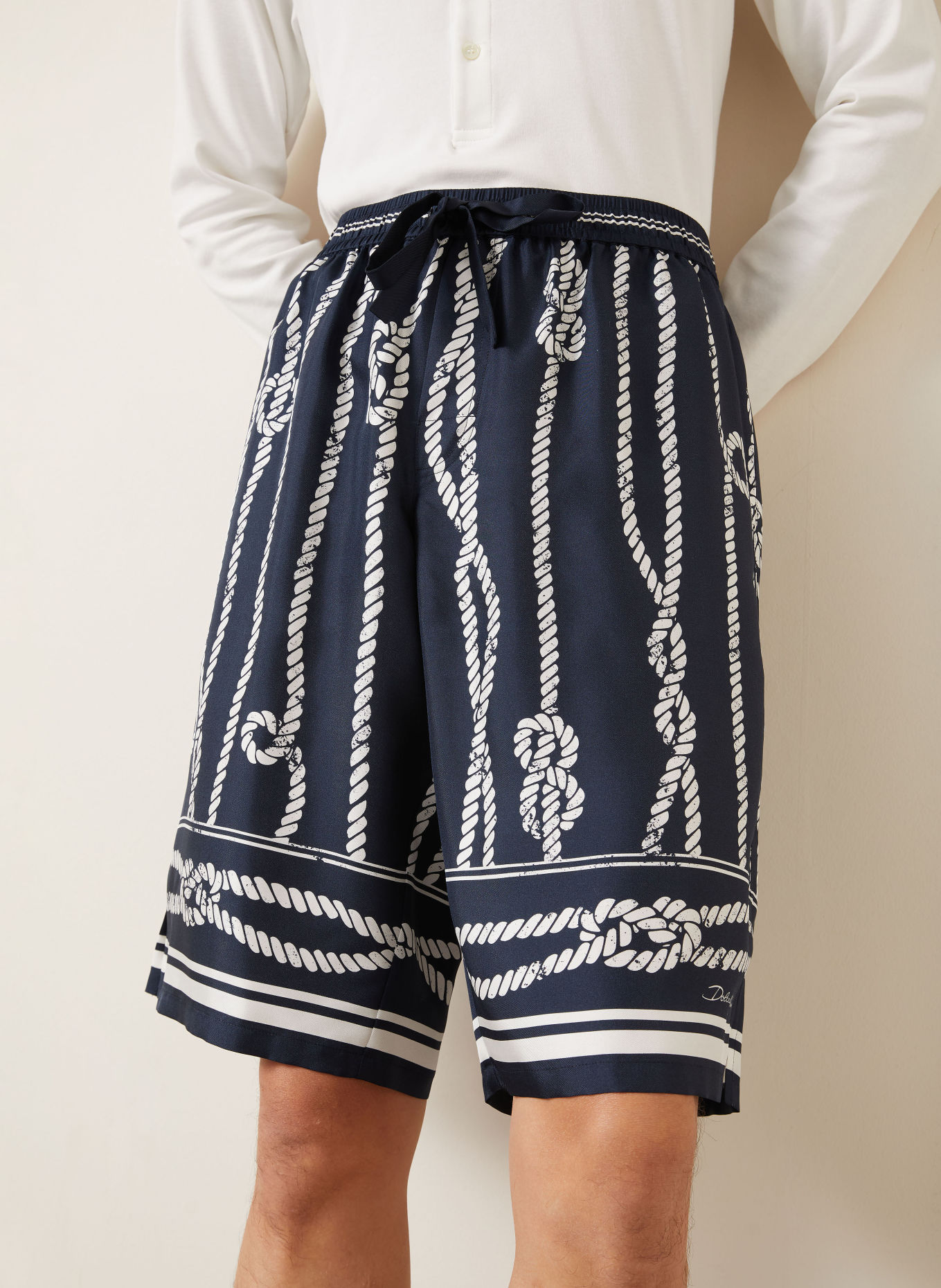 DOLCE & GABBANA Seidenshorts: DUNKELBLAU / WEISS