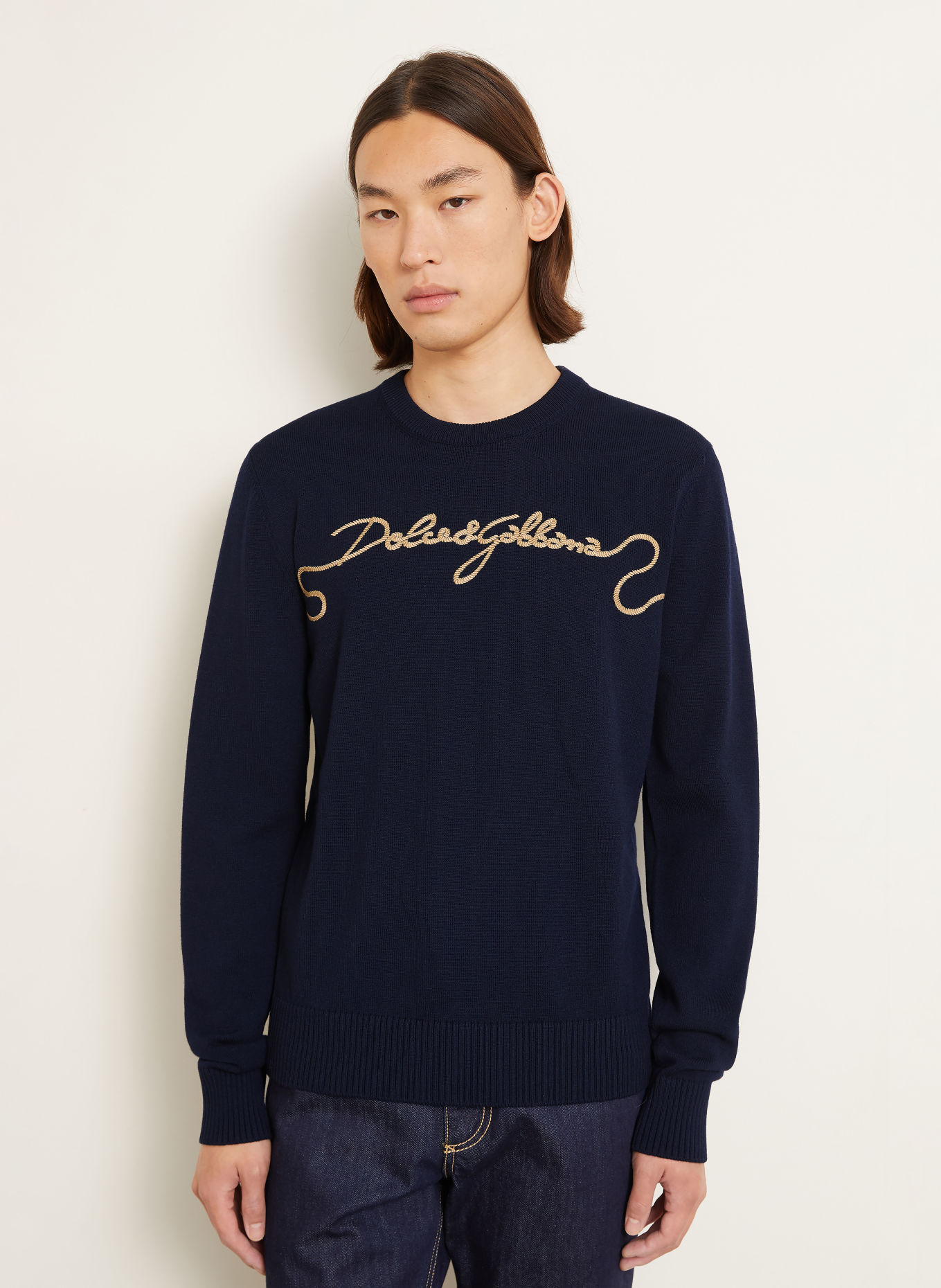 DOLCE & GABBANA Pull: BLEU FONCÉ / BEIGE
