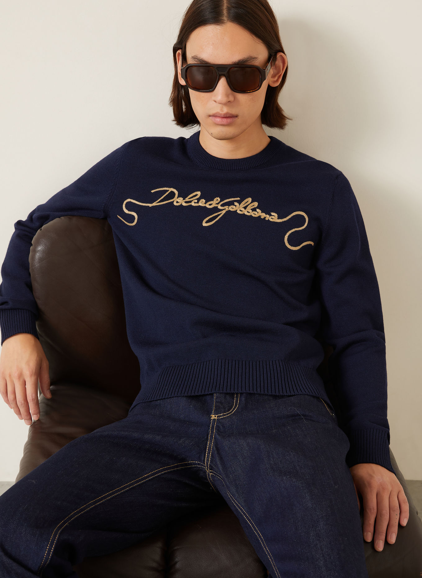 DOLCE & GABBANA Pull: BLEU FONCÉ / BEIGE