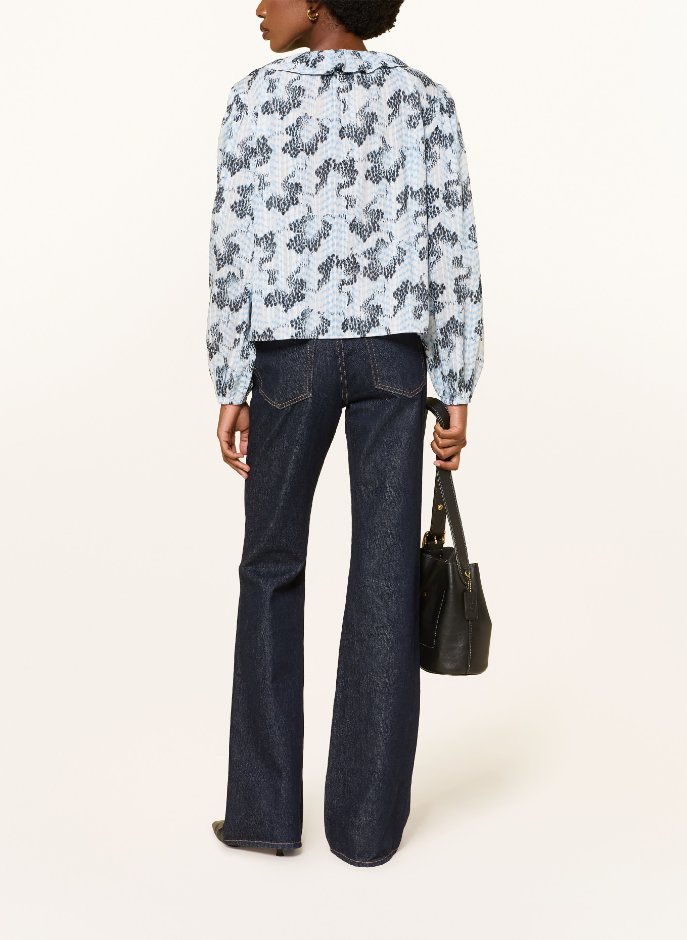 ULLA JOHNSON Blusenshirt SIENA mit Volants: HELLBLAU / WEISS / SCHWARZ