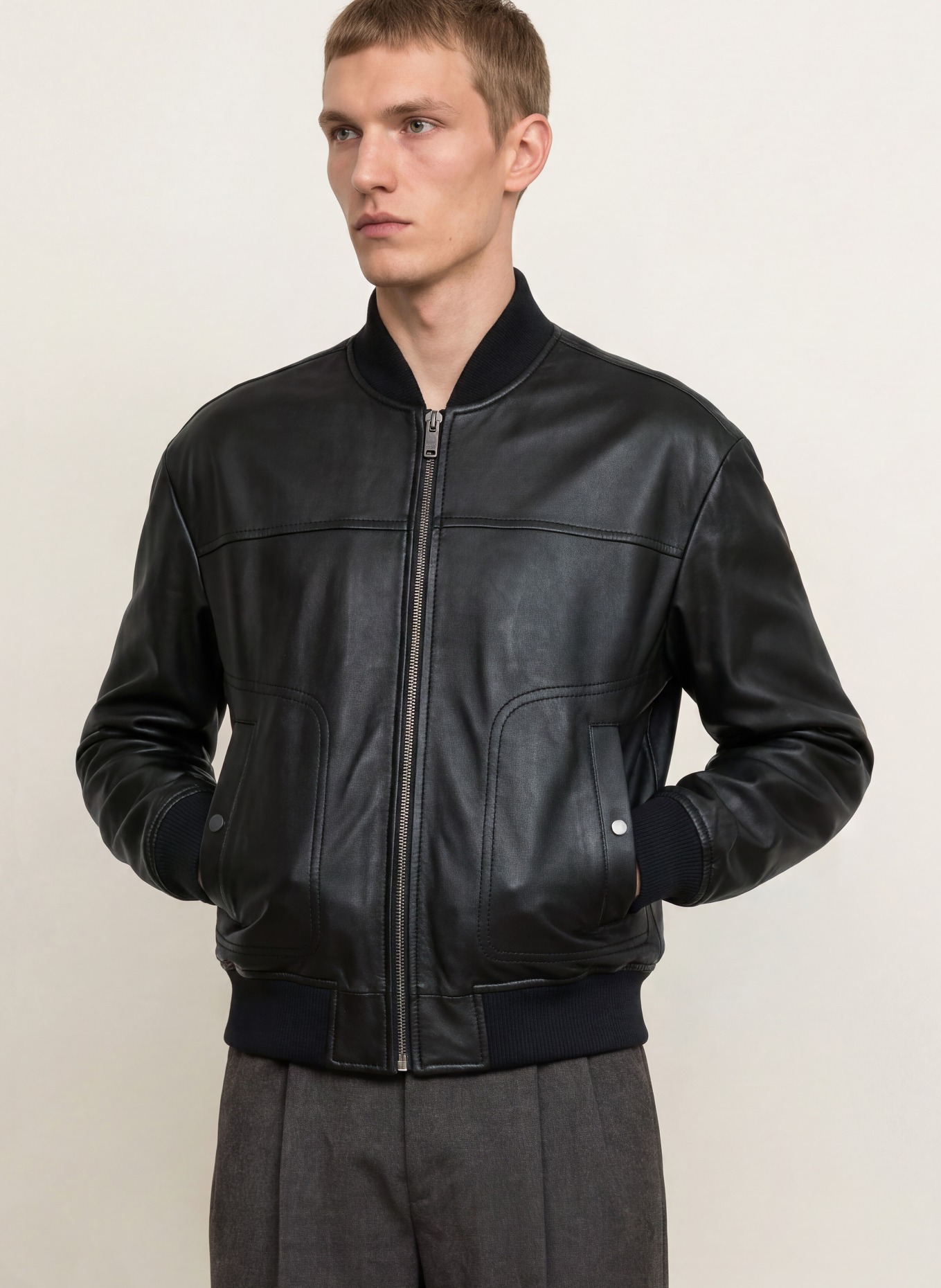 BOSS JOKANS Leather Jacket: BLACK