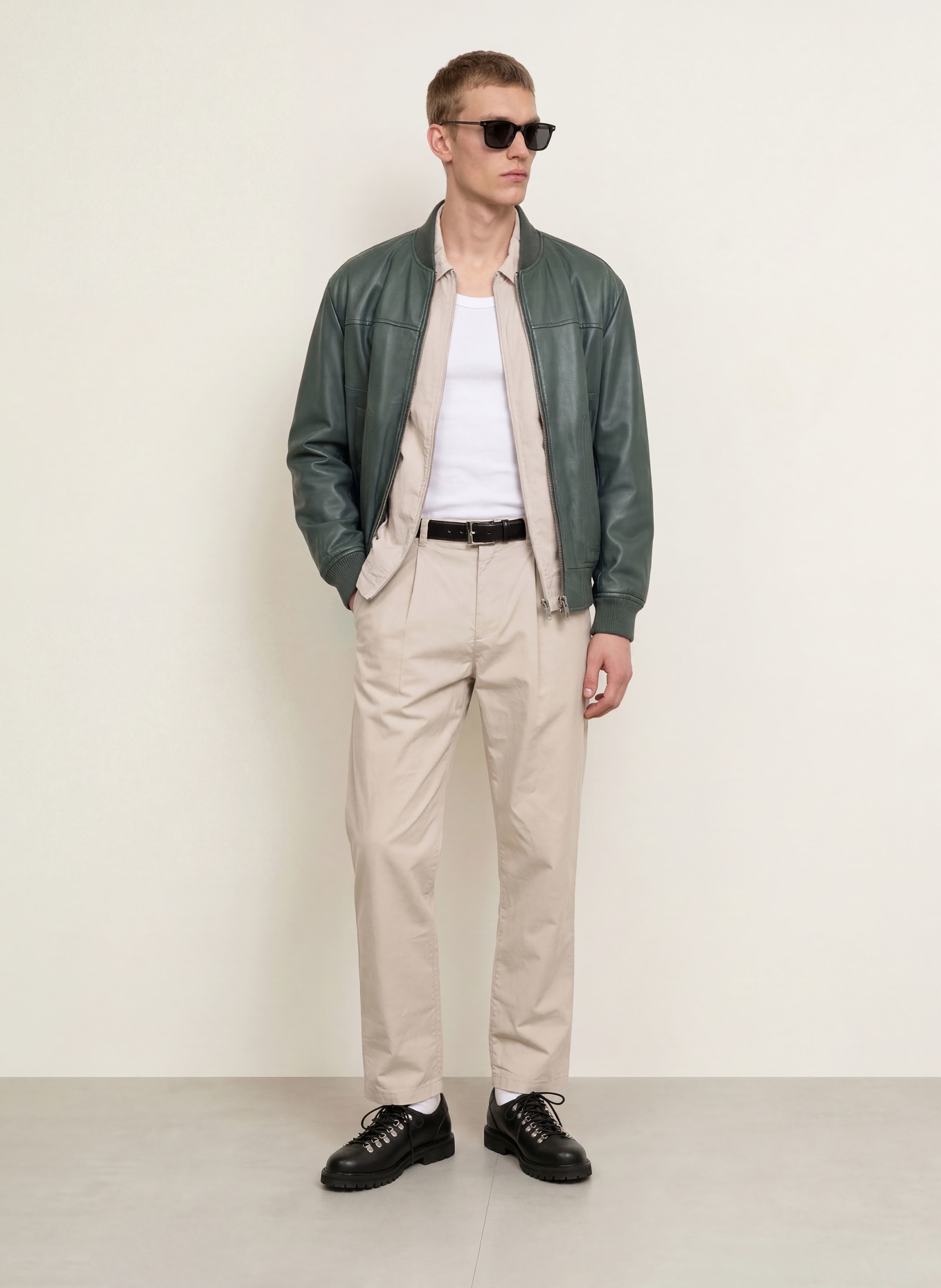 BOSS Lederblouson JOKANS: DUNKELGRÜN