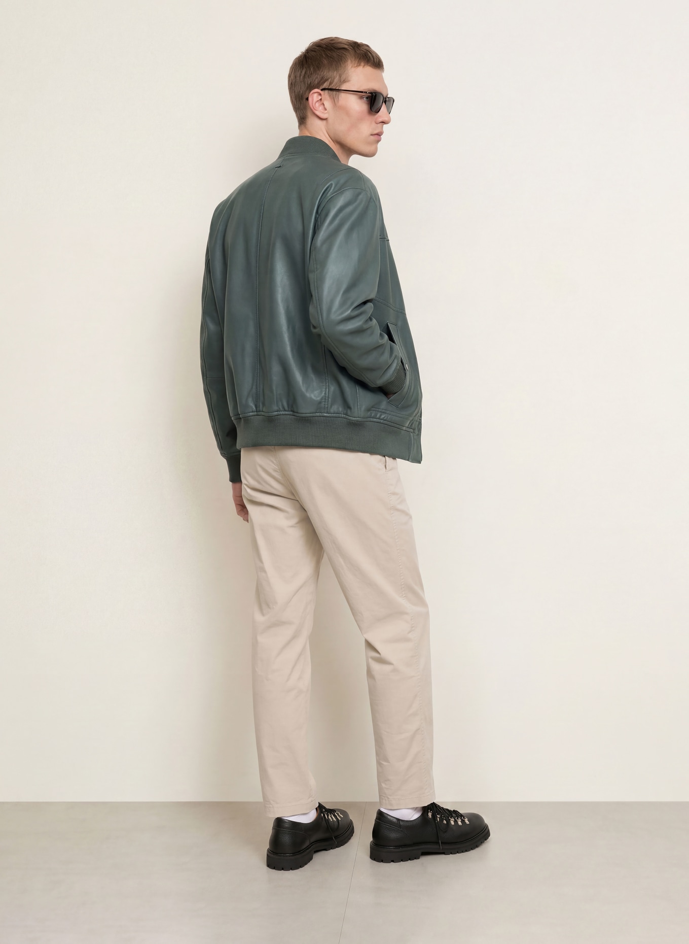 BOSS Lederblouson JOKANS: DUNKELGRÜN