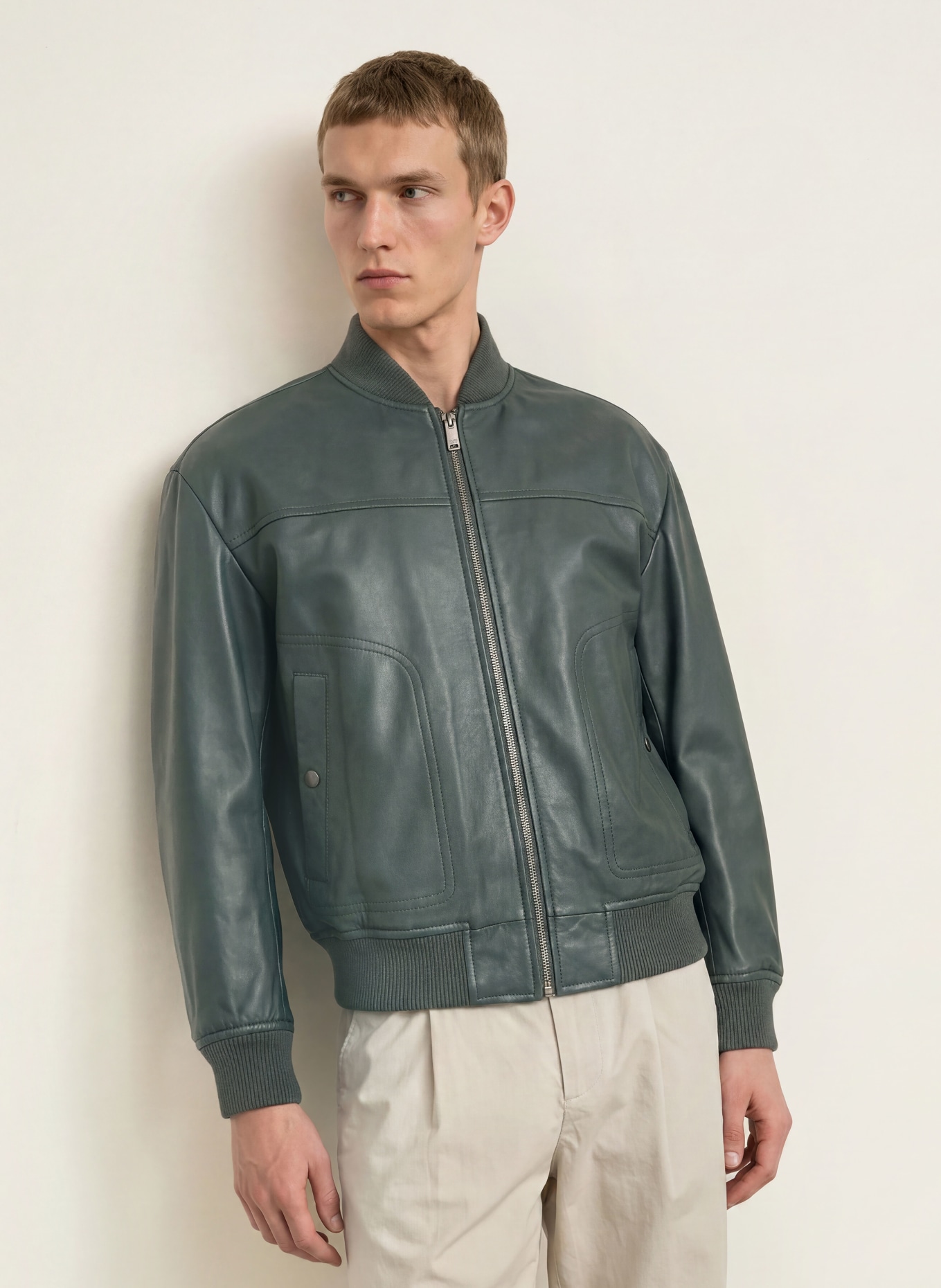BOSS Lederblouson JOKANS: DUNKELGRÜN