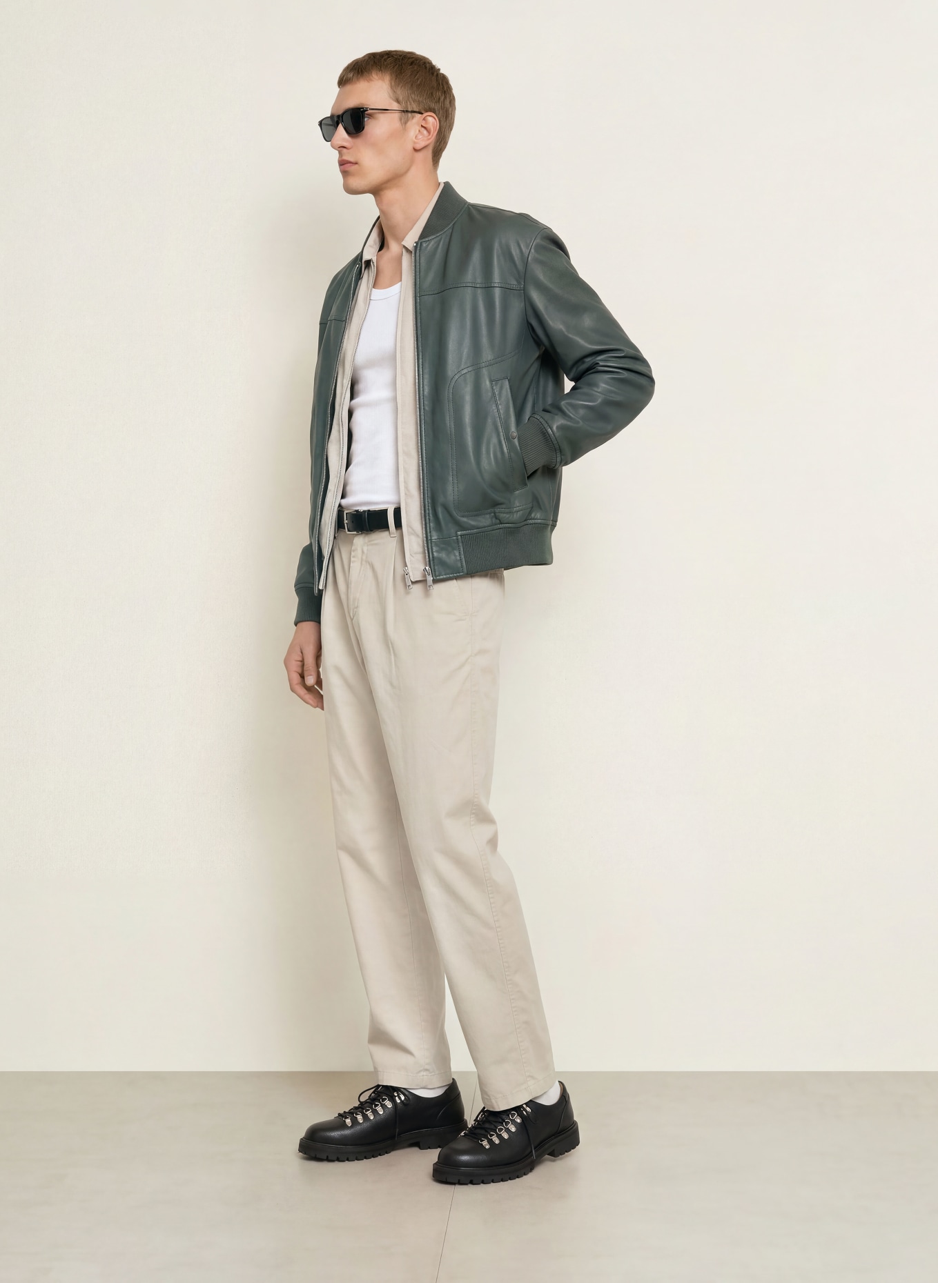 BOSS Lederblouson JOKANS: DUNKELGRÜN