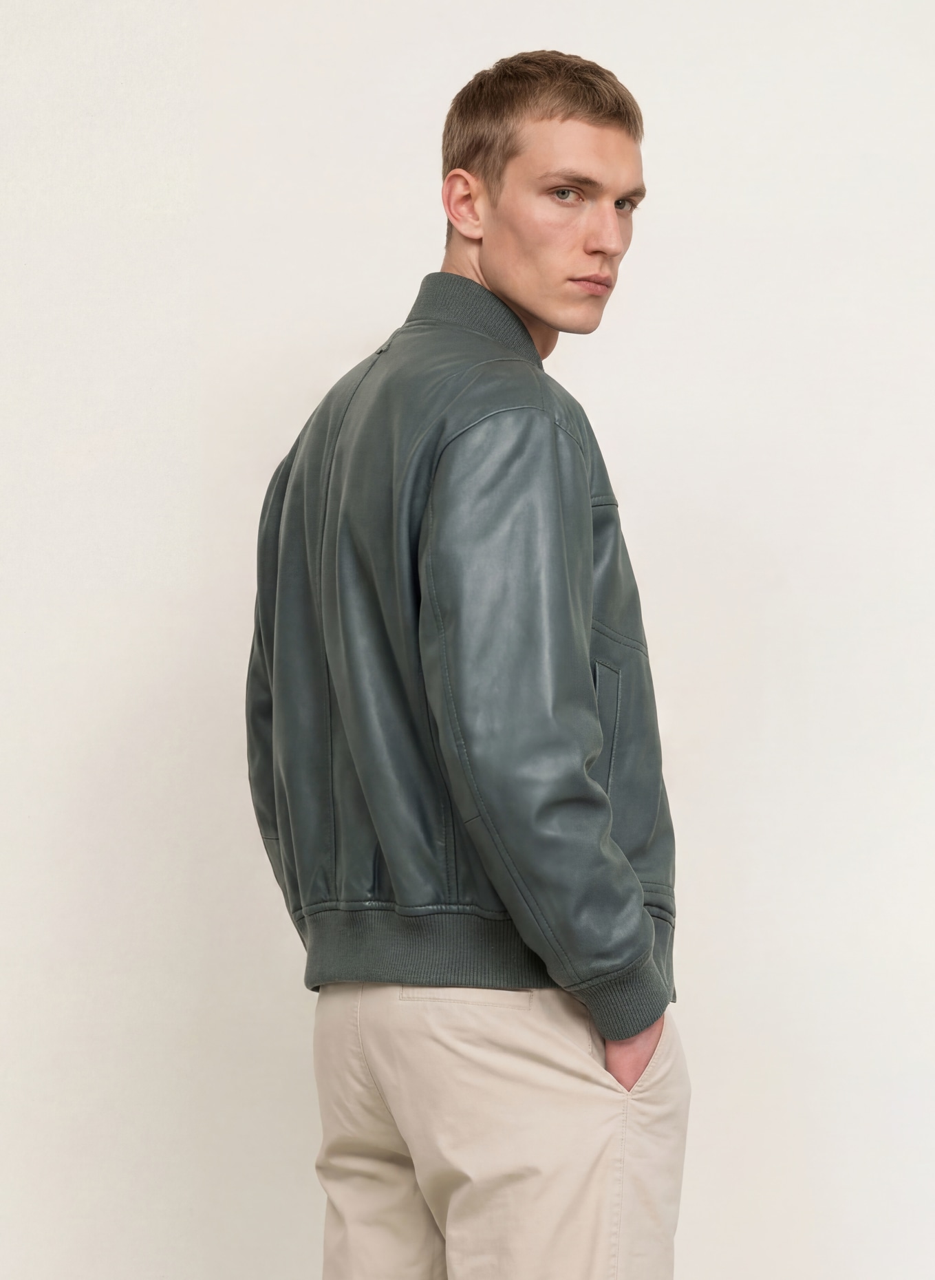 BOSS Lederblouson JOKANS: DUNKELGRÜN