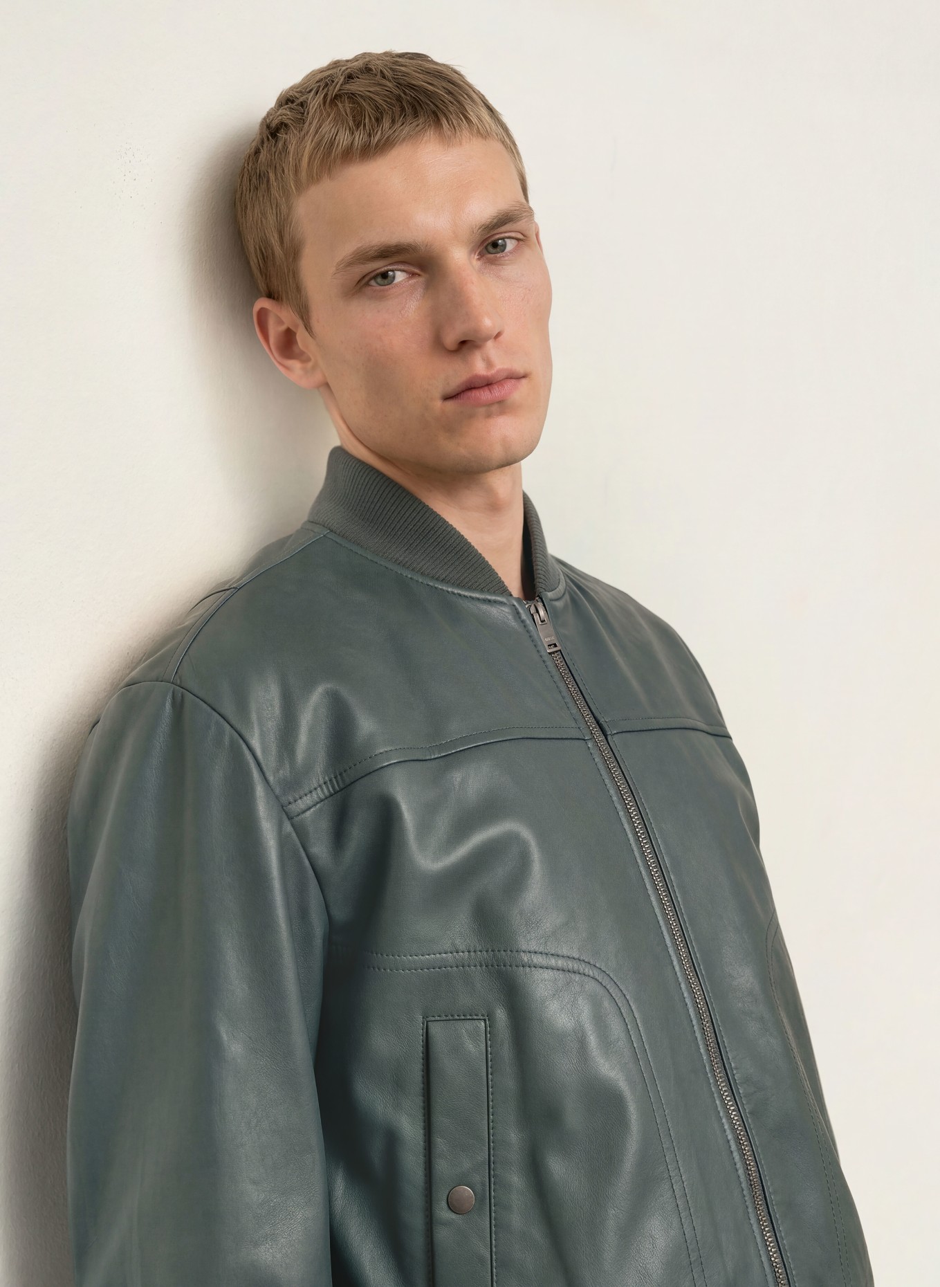 BOSS Lederblouson JOKANS: DUNKELGRÜN
