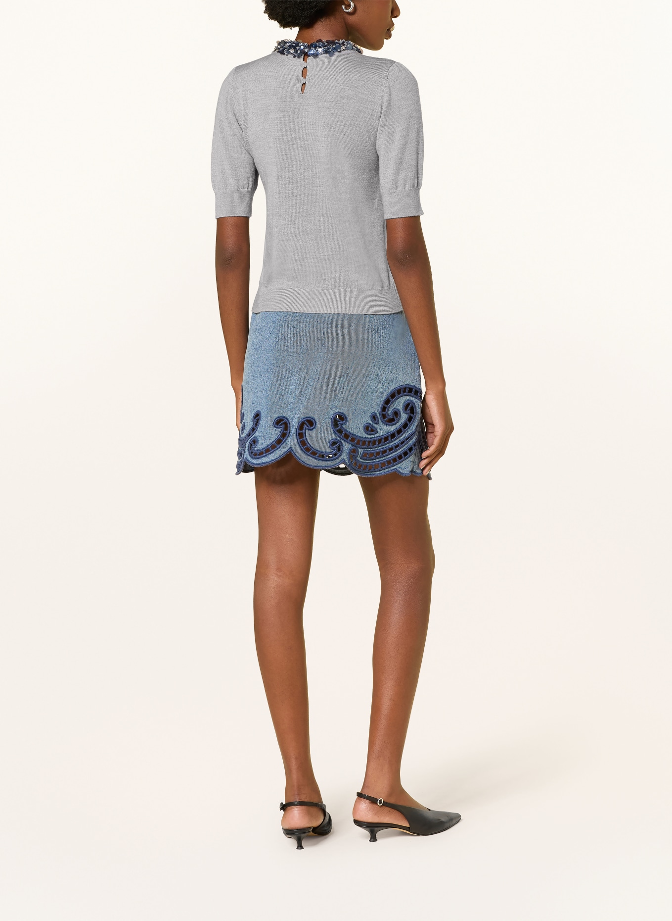 ULLA JOHNSON Strickshirt JUDE mit Pailletten: GRAU / BLAUGRAU