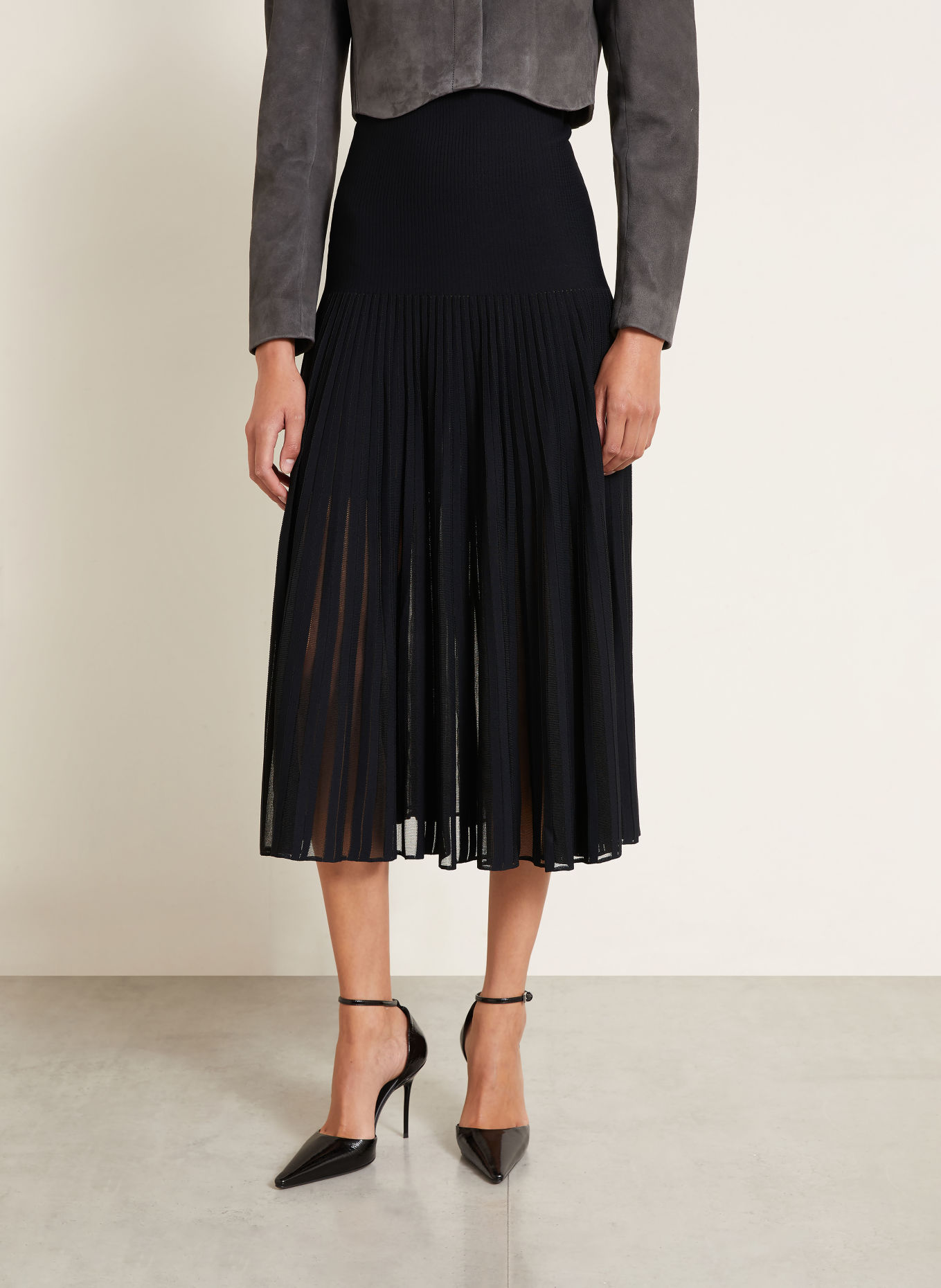 ALAÏA Strickrock mit Plissees: SCHWARZ