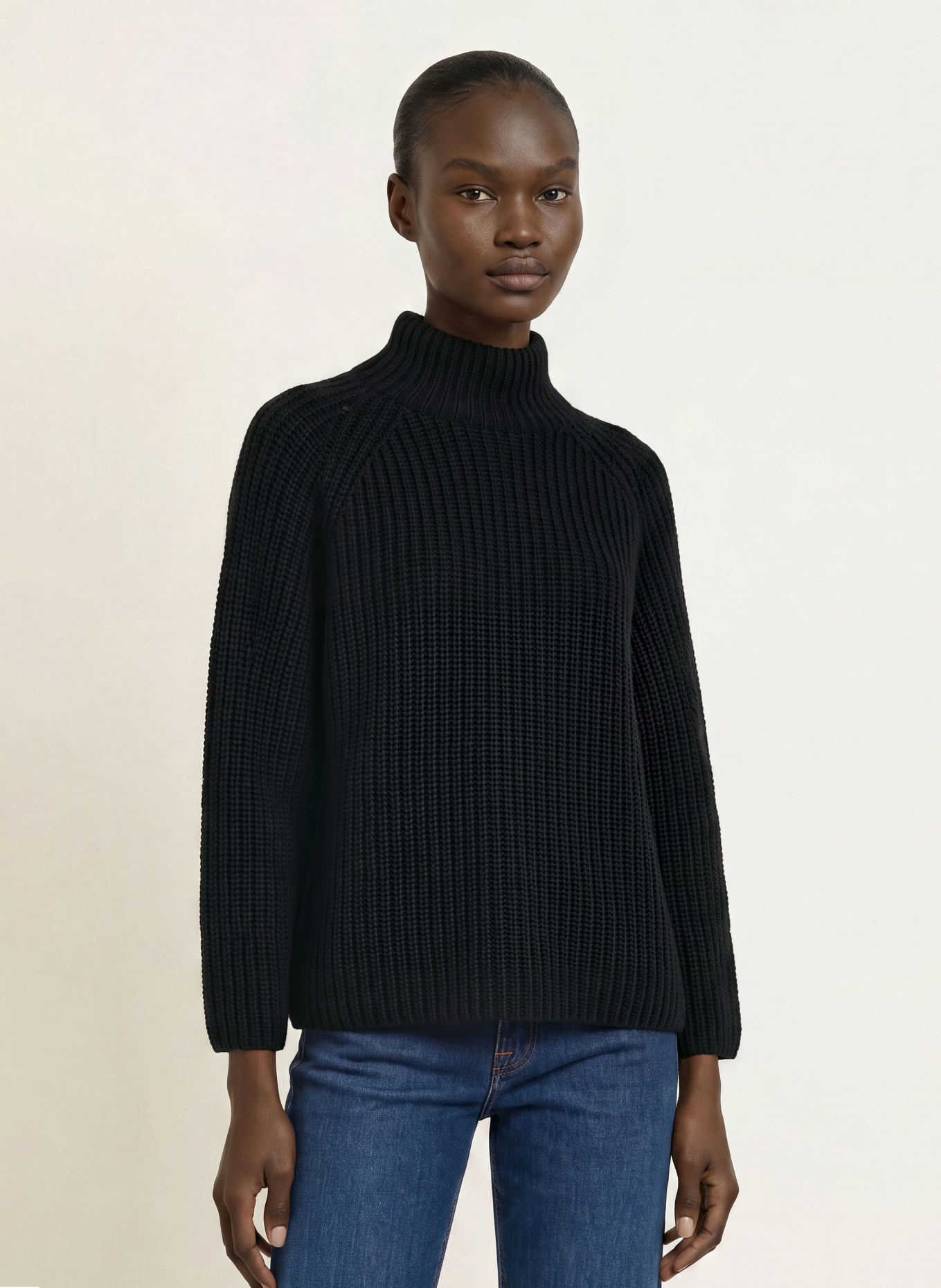 HERZENS 3/4-sleeve sweater with cashmere: BLACK