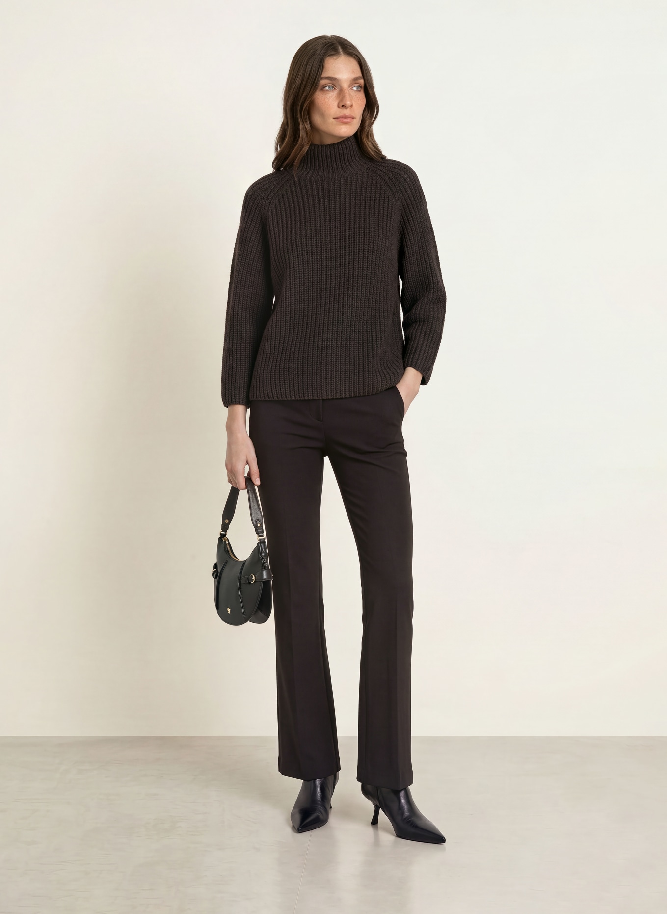 HERZENS 3/4-sleeve sweater with cashmere: DARK BROWN