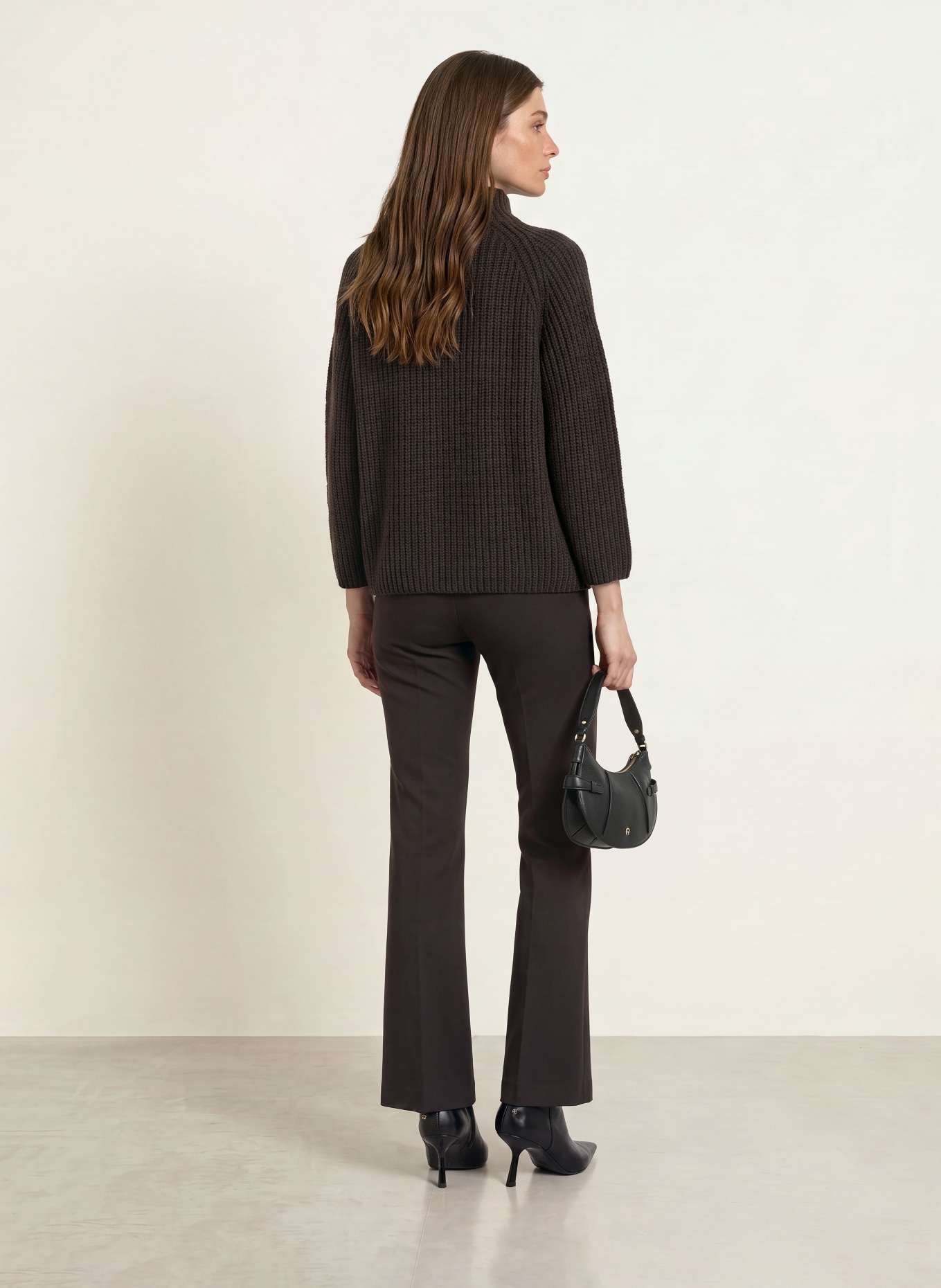 HERZENS 3/4-sleeve sweater with cashmere: DARK BROWN