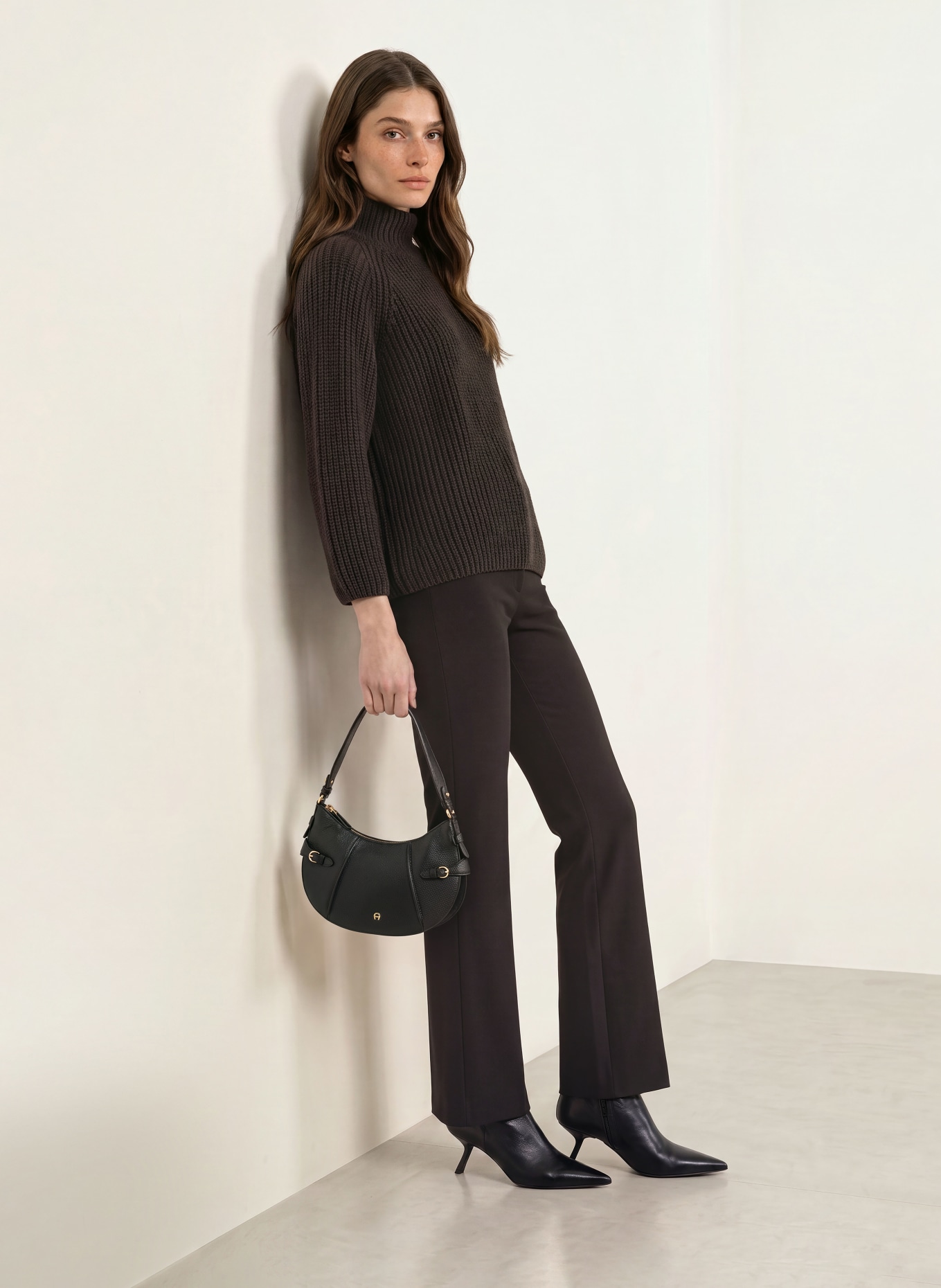 HERZENS 3/4-sleeve sweater with cashmere: DARK BROWN