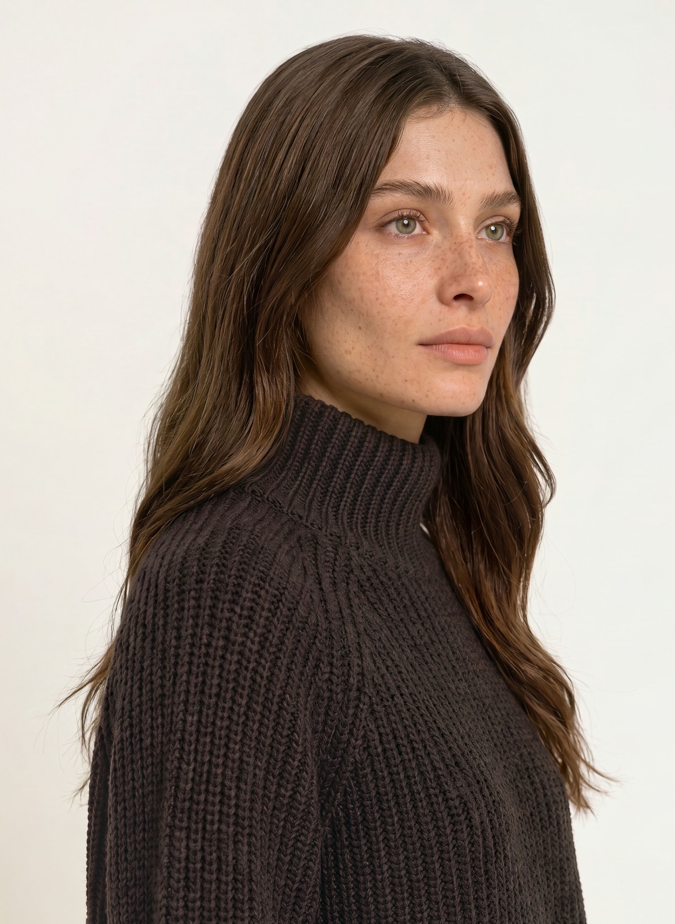 HERZENS 3/4-sleeve sweater with cashmere: DARK BROWN