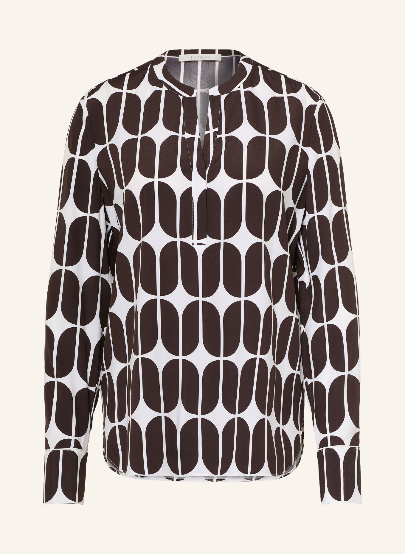 HERZENS Blusenshirt mit Seide: ECRU / DUNKELBRAUN
