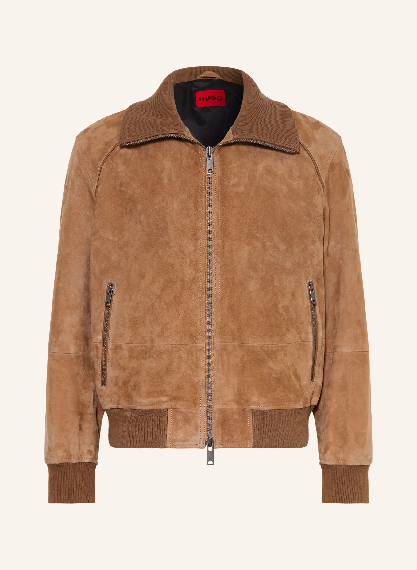 HUGO LAINES Leather Blouson: BEIGE / BROWN