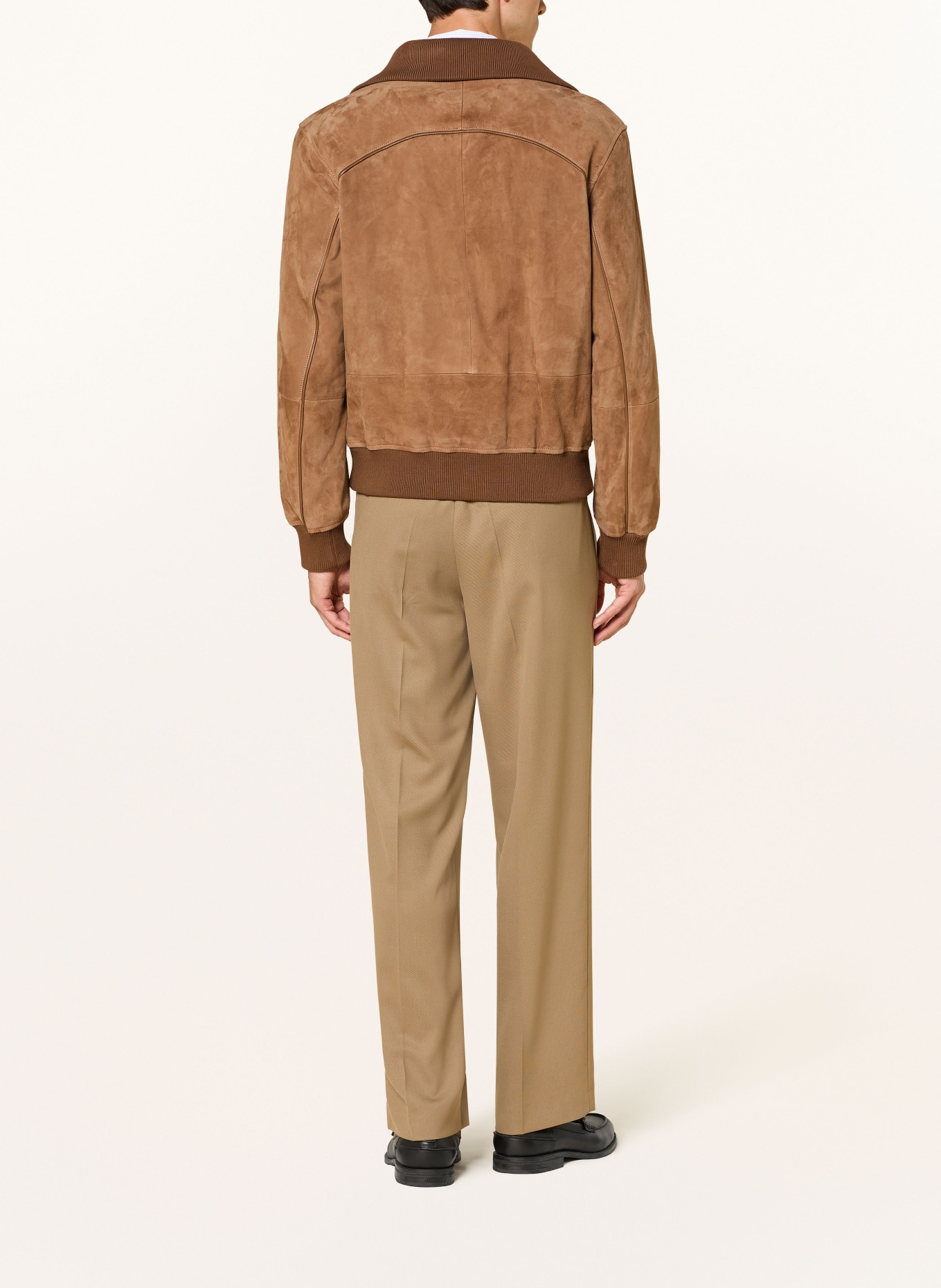 HUGO LAINES Leather Blouson: BEIGE / BROWN