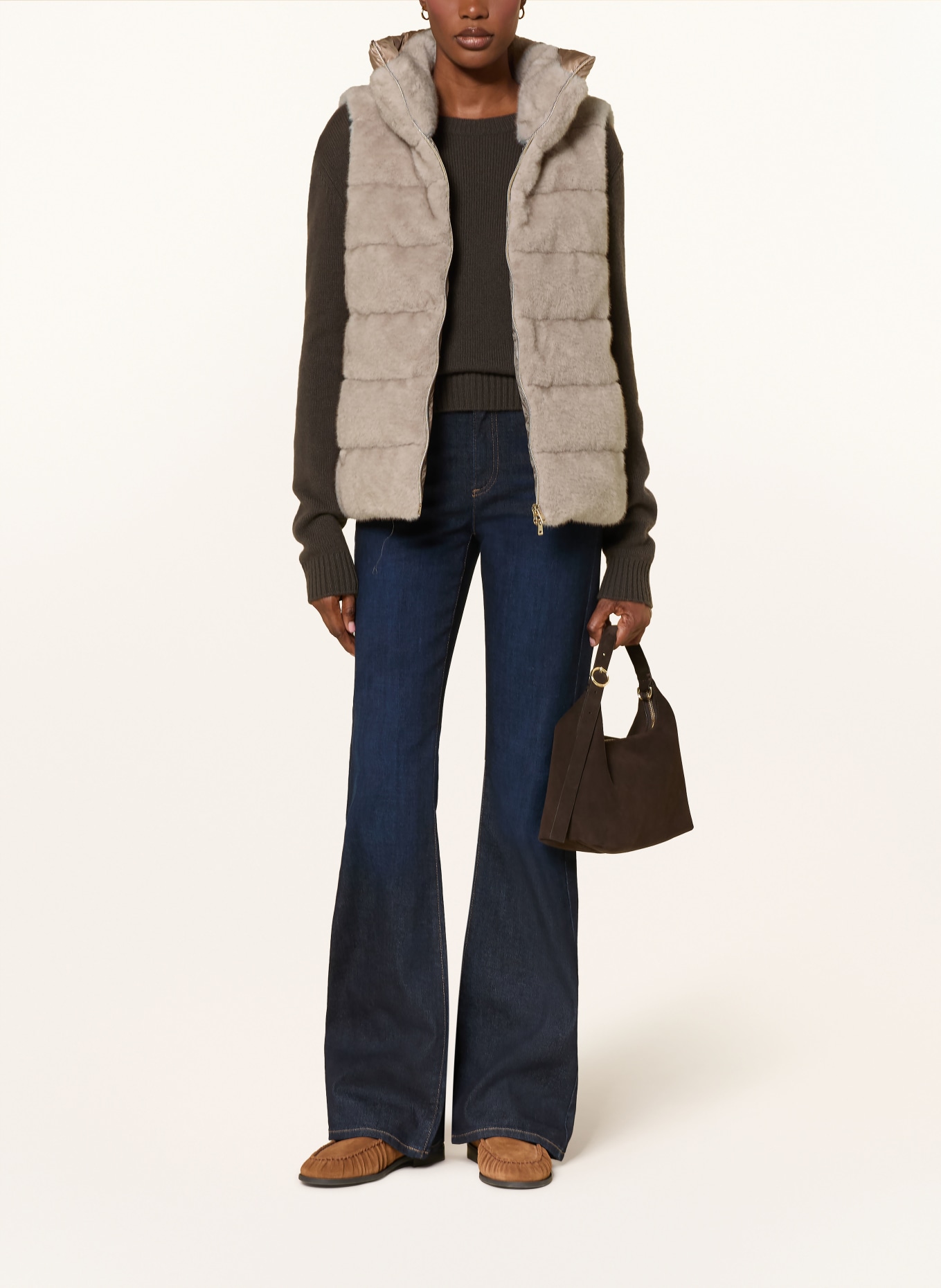 HERNO Faux fur down vest: LIGHT BROWN